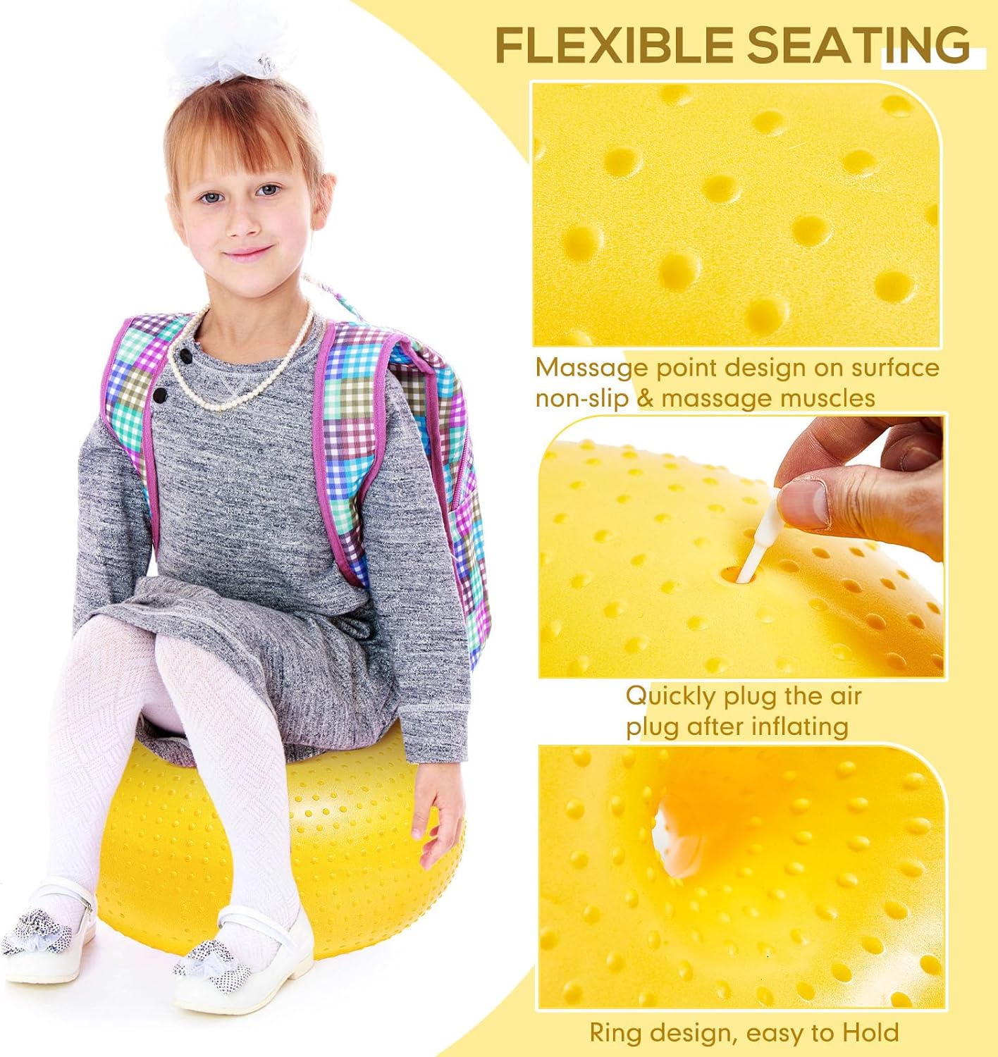 4 piezas de asientos flexibles mejorados con punto de masaje para aula, sillas de pelota de yoga elementales para niños, entrenamiento de