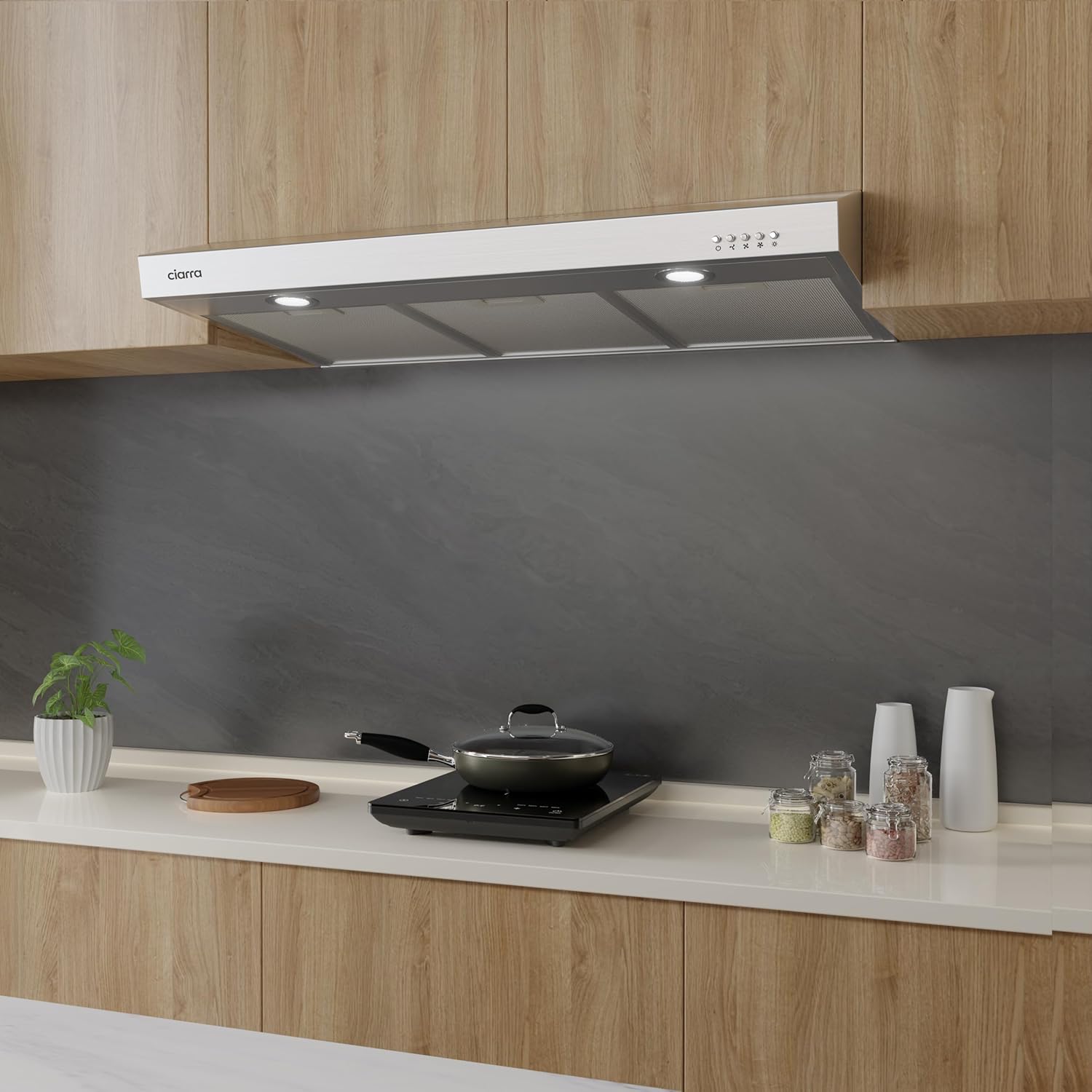 CIARRA Campana extractora para debajo del gabinete de 30 pulgadas en acero inoxidable y kit de filtro de carbono con conductos convertible sin