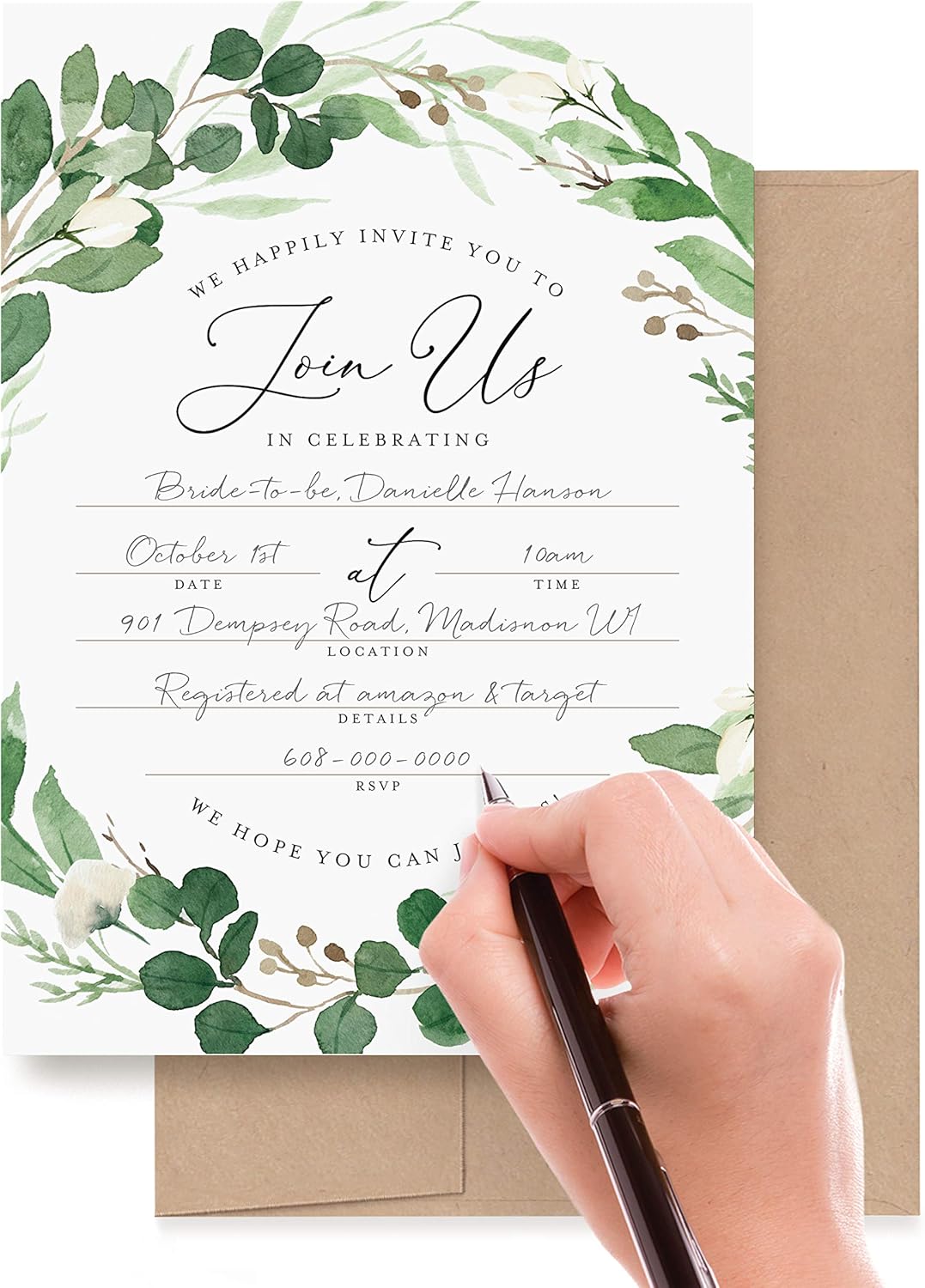 Bliss Collections Invitaciones con sobres para todas las ocasiones, invitaciones de vegetación de eucalipto perfectas para bodas, despedidas de