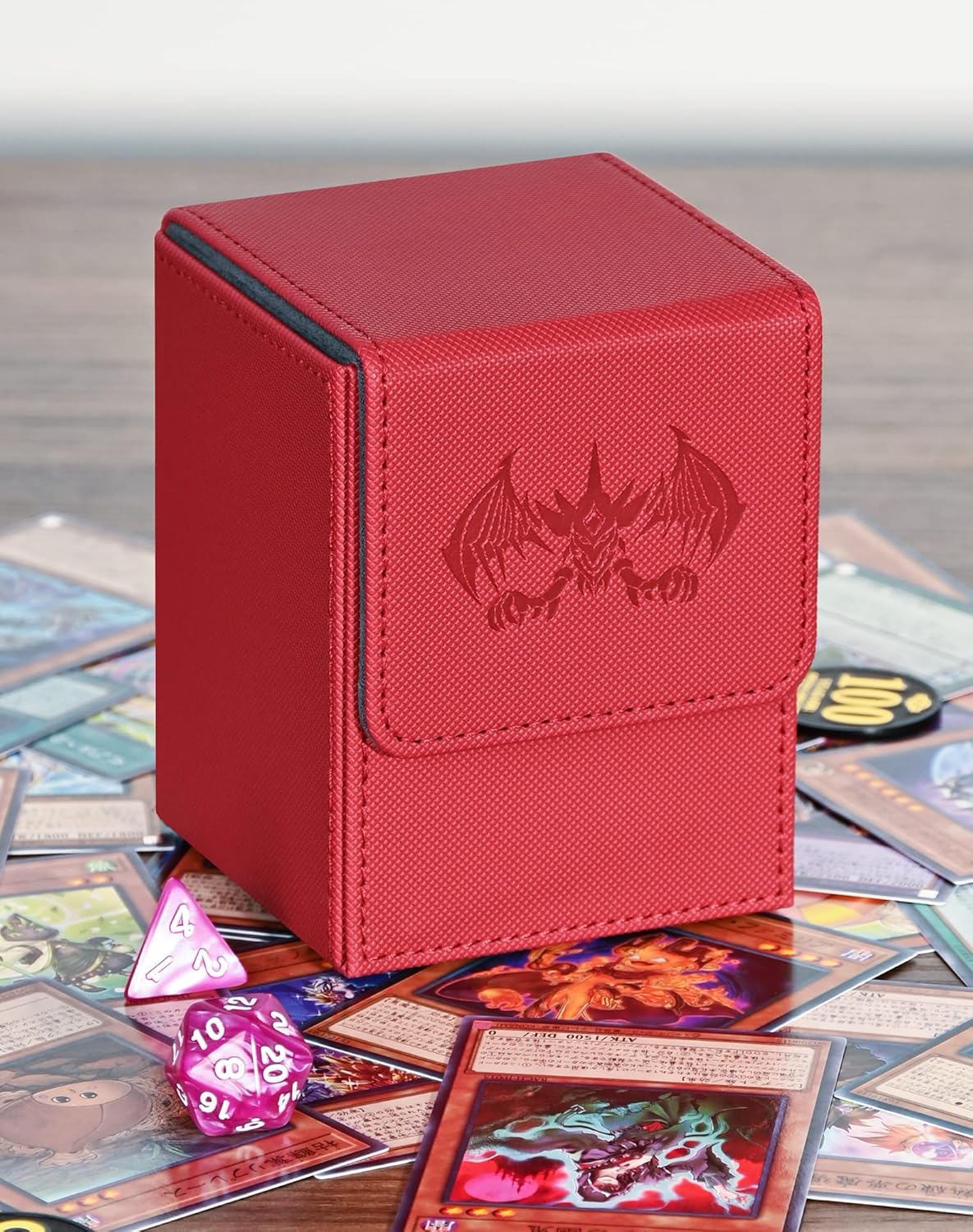 UAONO Caja de cartas para tarjetas Yugioh MTG, más de 100 fundas con 2 divisores para TCG CCG, caja de almacenamiento de tarjetas de piel sintética