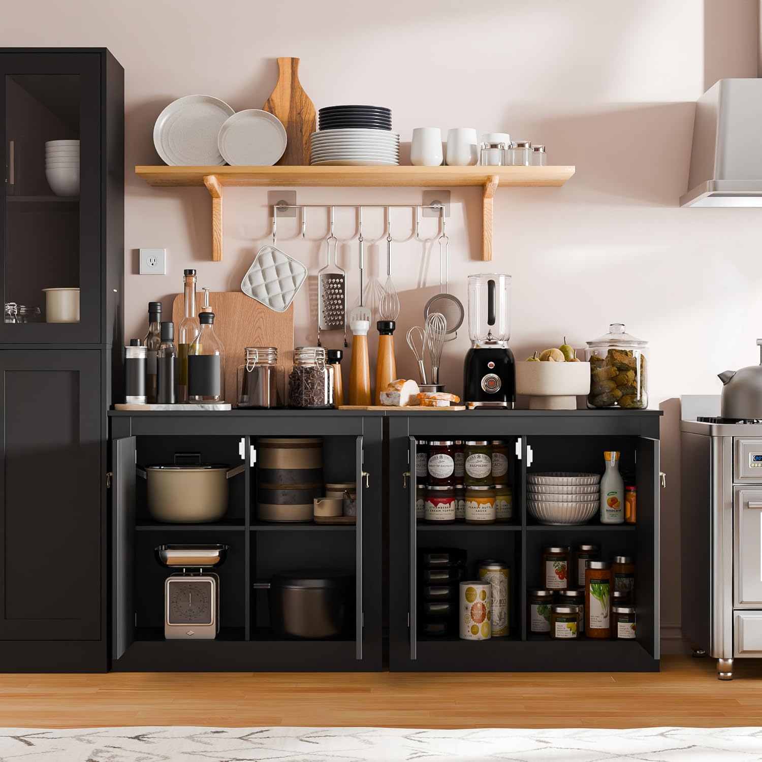 Cozy Castle Gabinete de buffet con almacenamiento  Armario de almacenamiento de cocina, mesa consola de madera, gabinete de café para sala de estar,