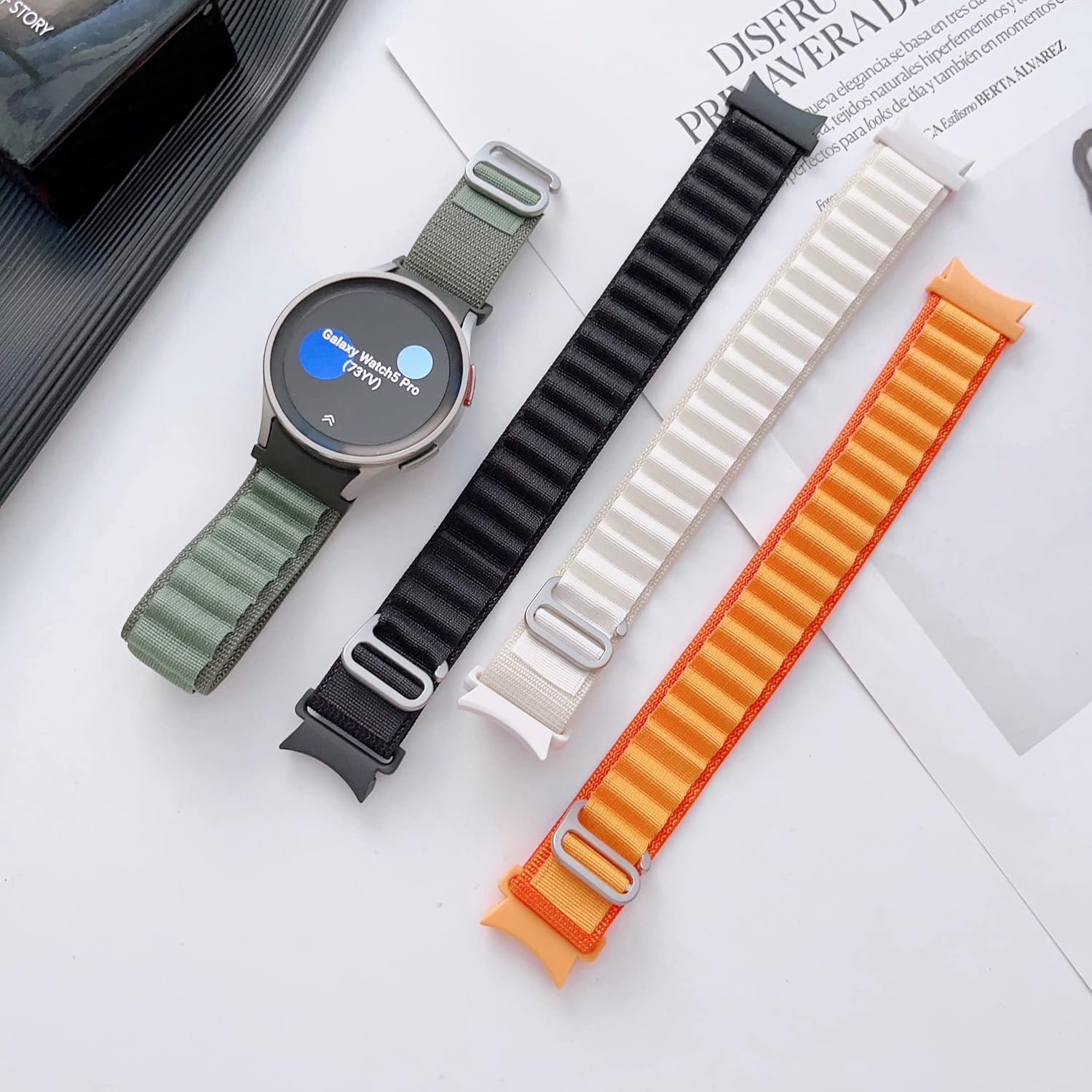 Correa de reloj de nailon compatible con Samsung Galaxy Watch 6 5 4 correas de 1.575 in 1.732 inWatch 5 Pro Band 1.772 inWatch 4 6 Classic Band