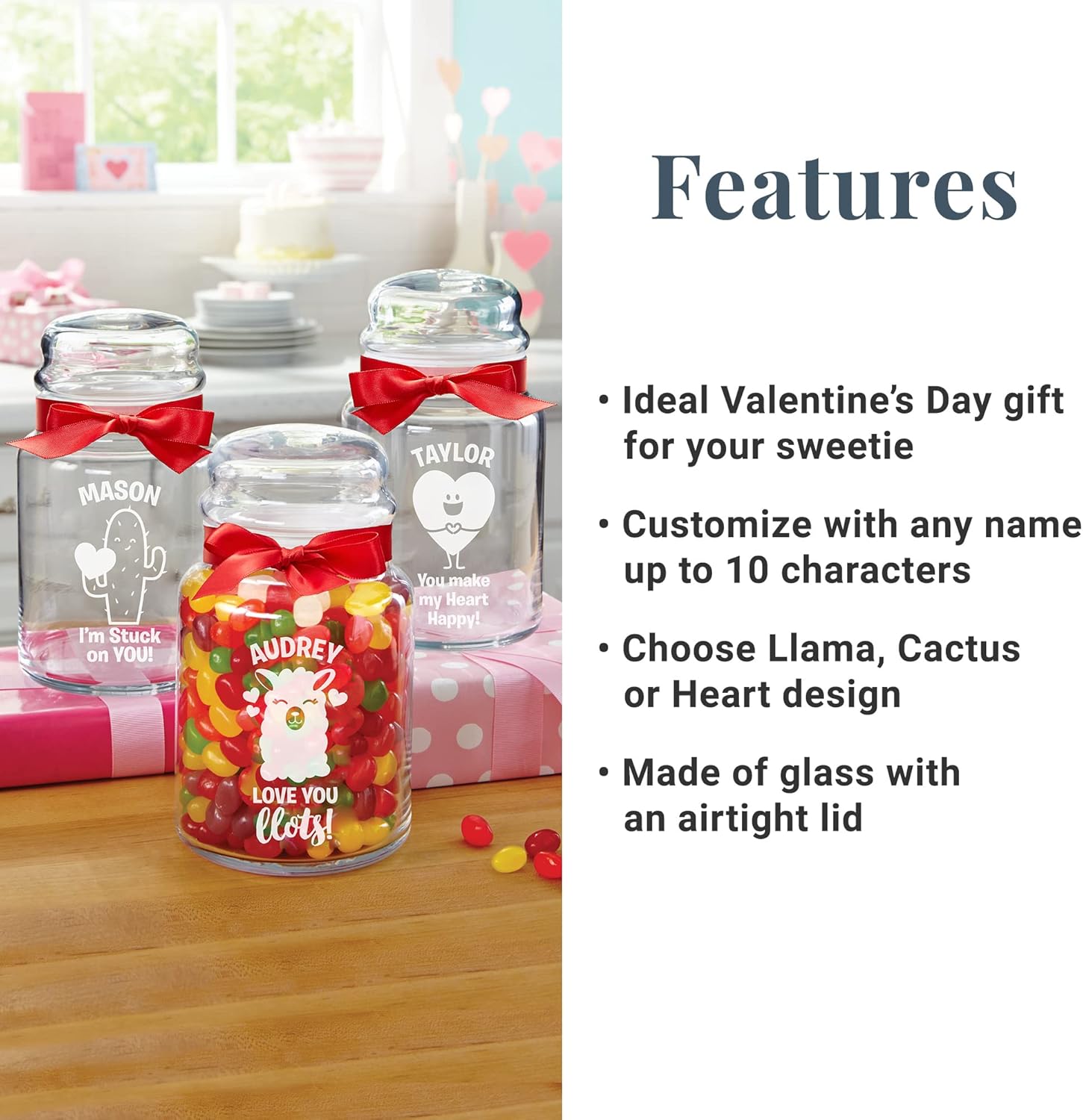 Let’s Make Memories Tarro de cristal personalizado para dulces, amor, para él, para ella, corazón