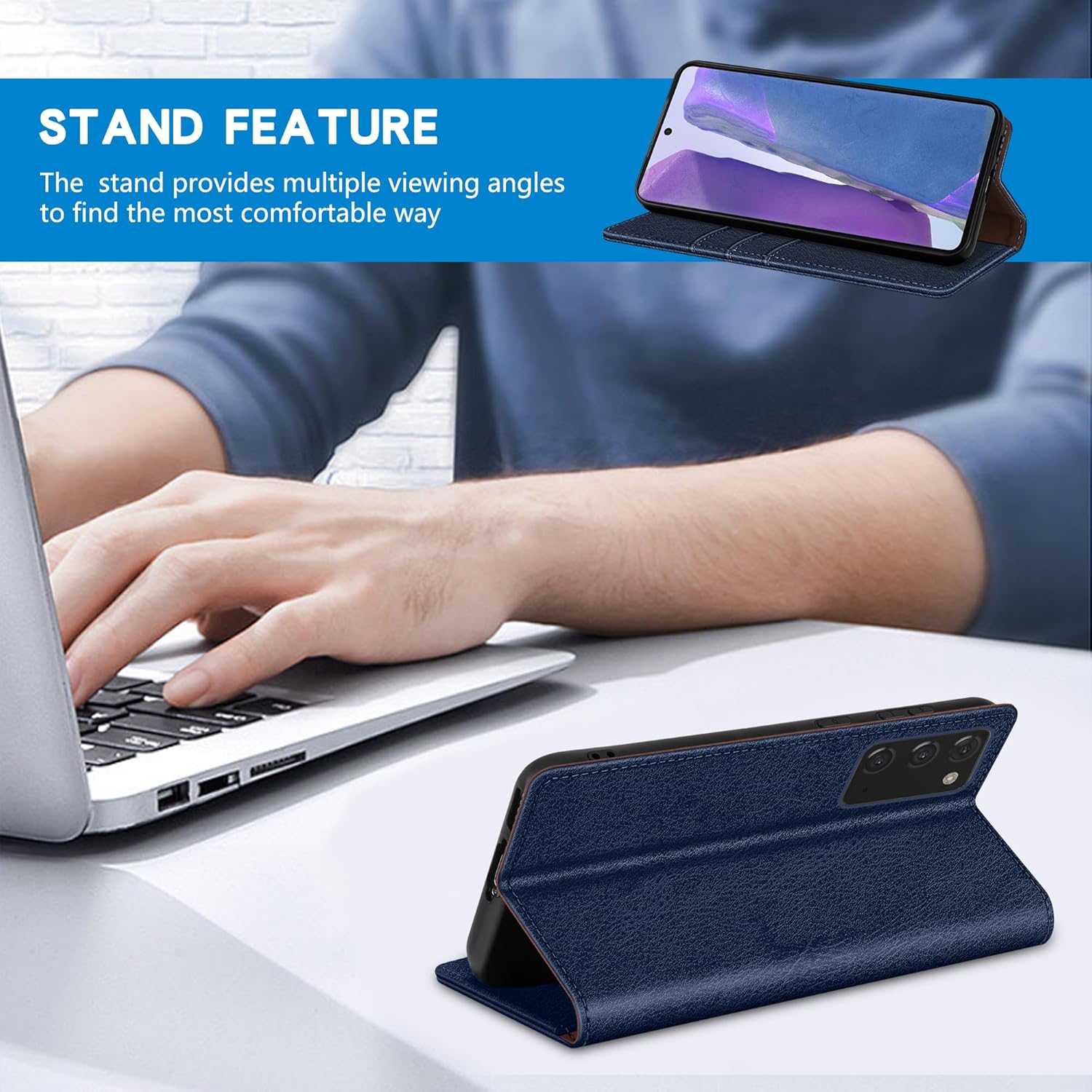 ZZXX Funda tipo cartera para Samsung Galaxy Note 20 con bloqueo RFID, soporte de ranura para tarjetas, funda protectora de cuero magnético fuerte