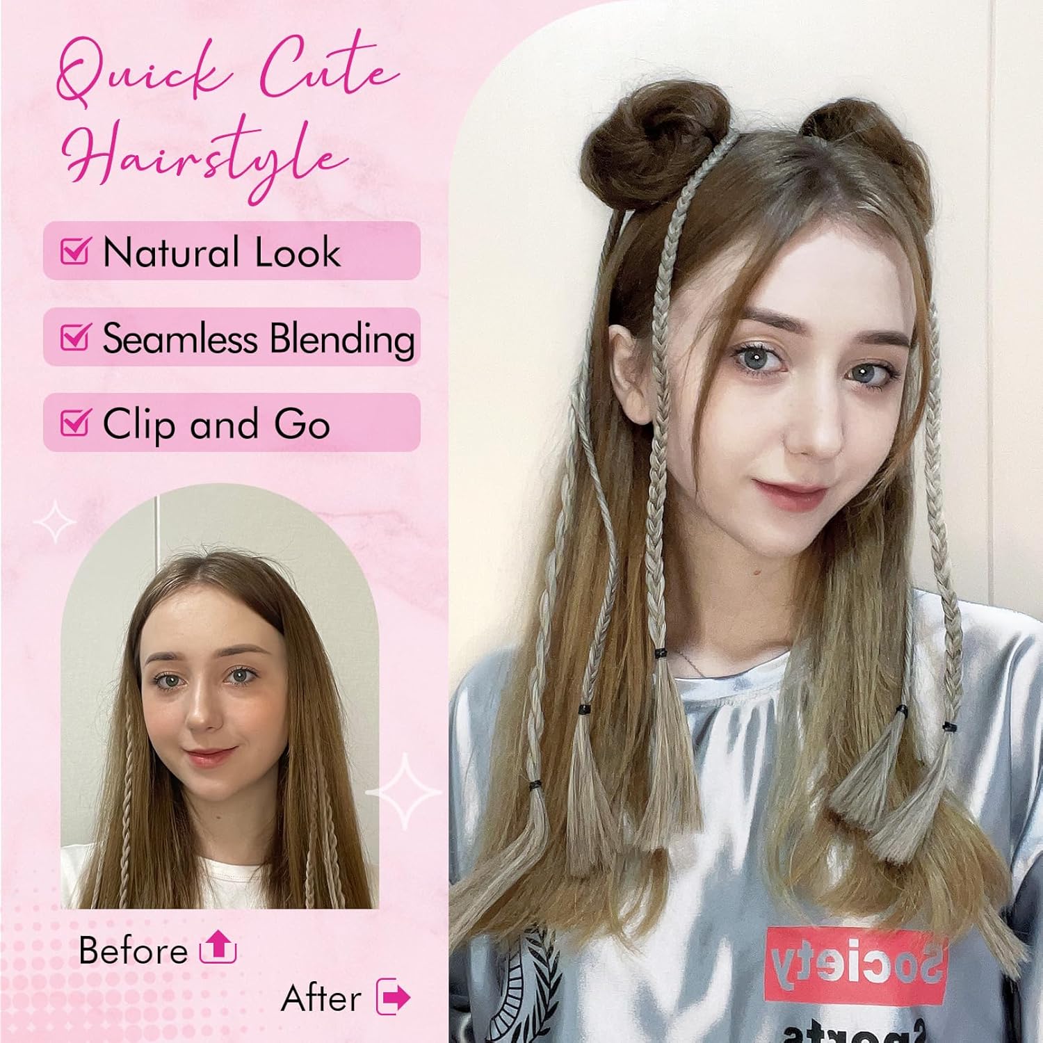REECHO 2 extensiones de moño para cabello con clip de pinza HB001, accesorio de peluca, extensiones de peinado hacia arriba para mujeres y niñas
