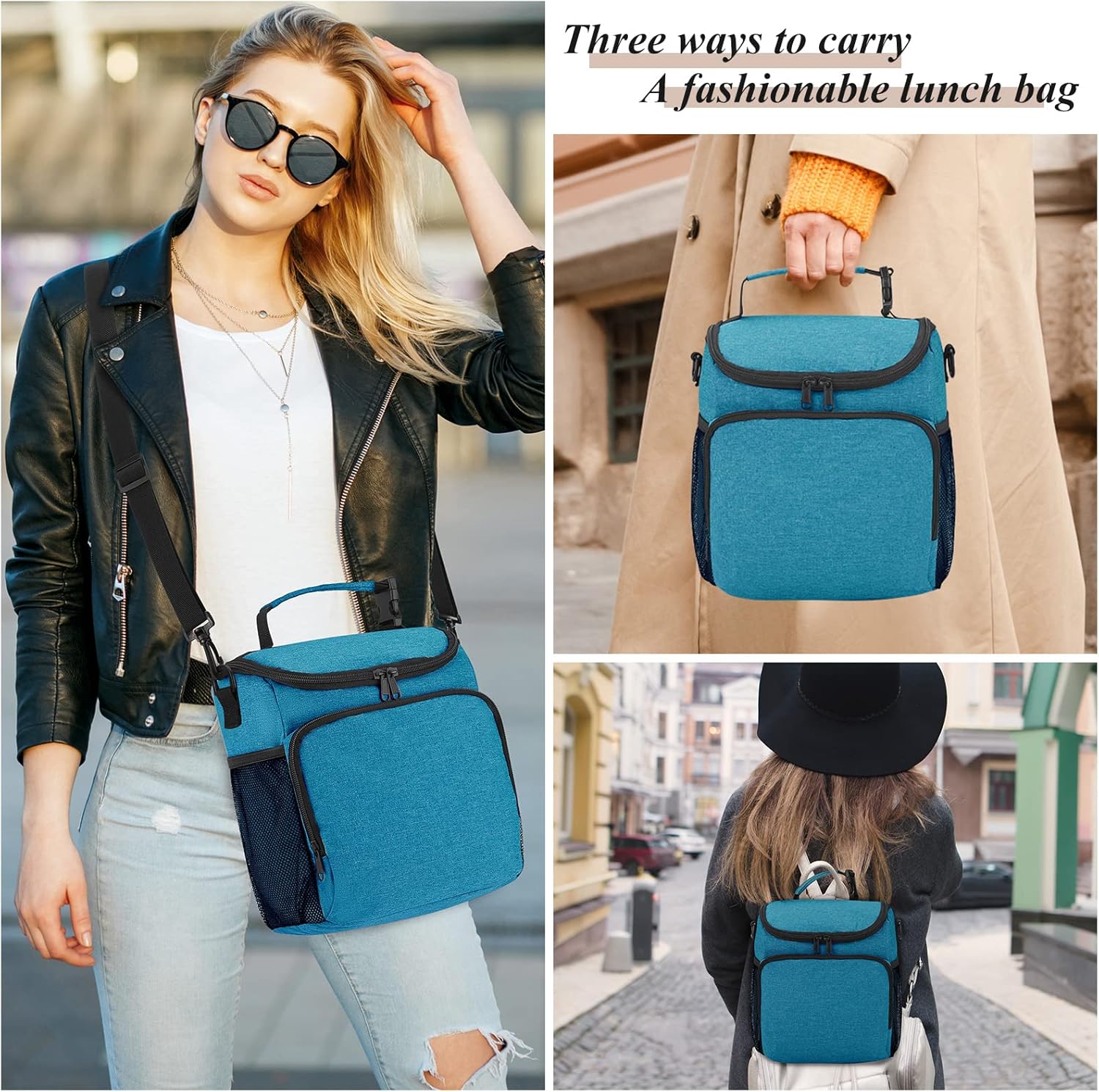 Lonchera para hombres, bolsa de almuerzo aislada para mujer con correa de hombro ajustable, bolsa enfriadora con soporte para bebidas para adultos,