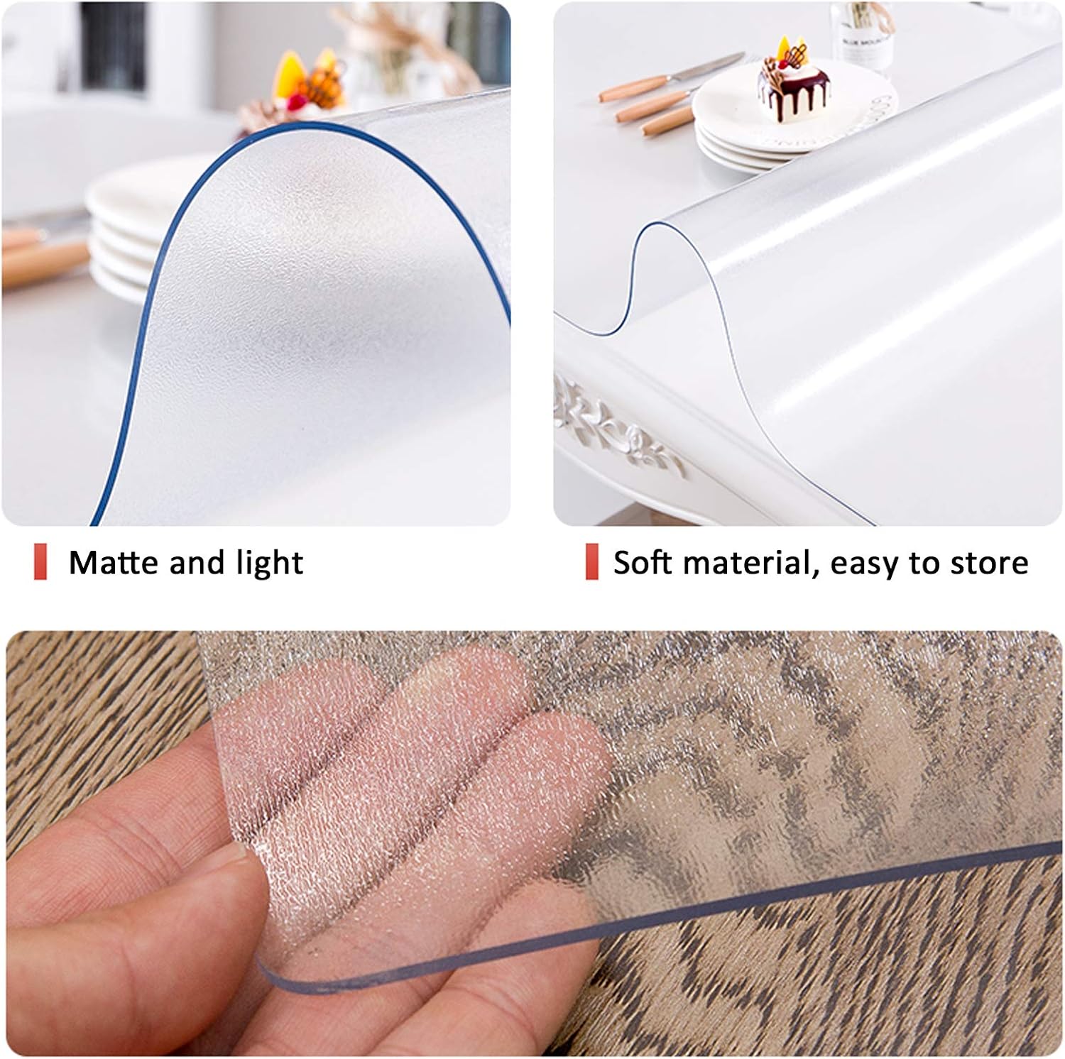 Protector de mesa transparente rectangular mate de 0.059 pulgadas, protector de mesa de PVC, impermeable, para mesa de comedor, mesa de comedor,