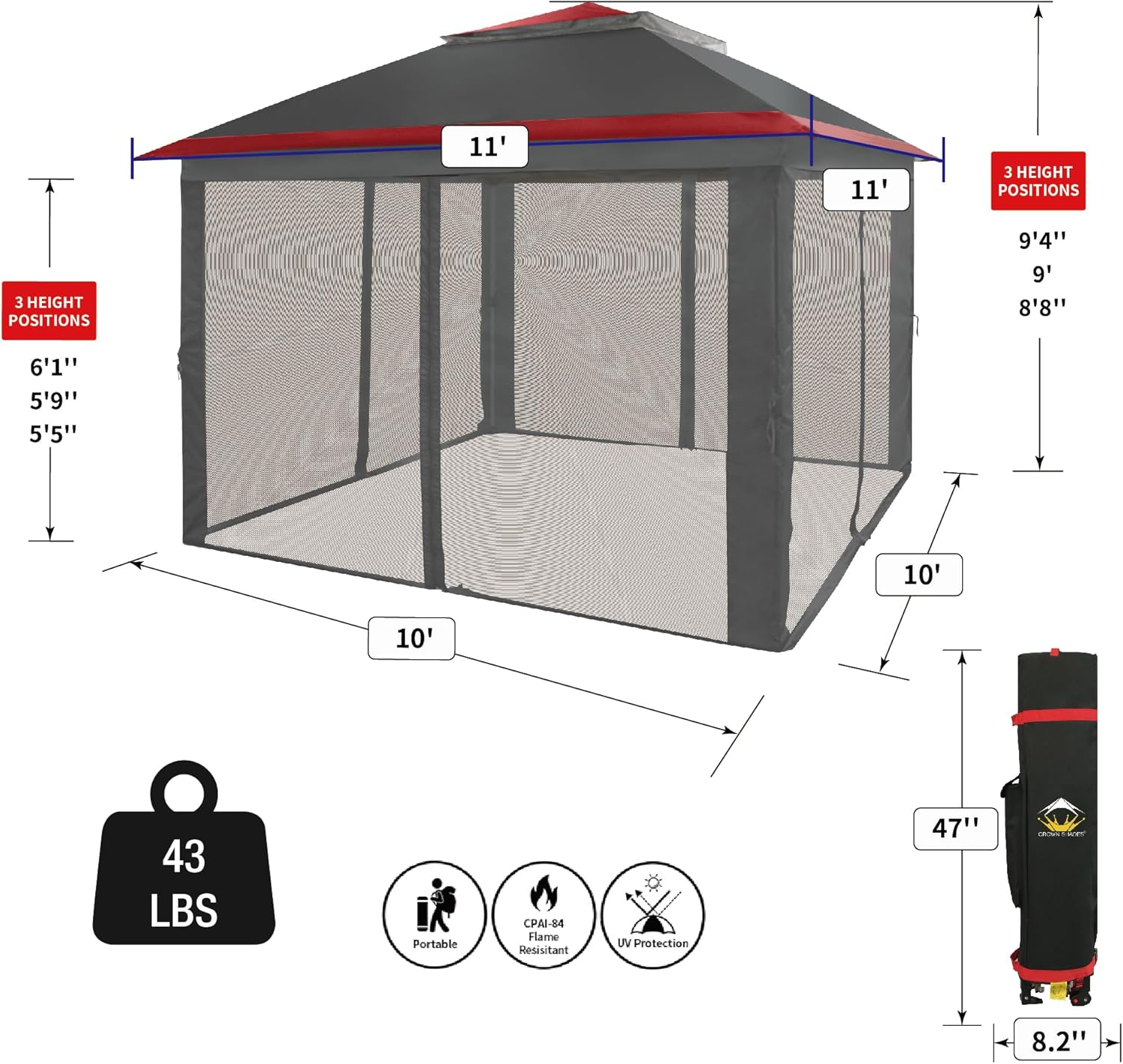 CROWN SHADES Gazebo desplegable para exteriores de 11 x 11 pulgadas, kioscos de patio de 10 x 10 pulgadas, bloqueo central patentado, instalación