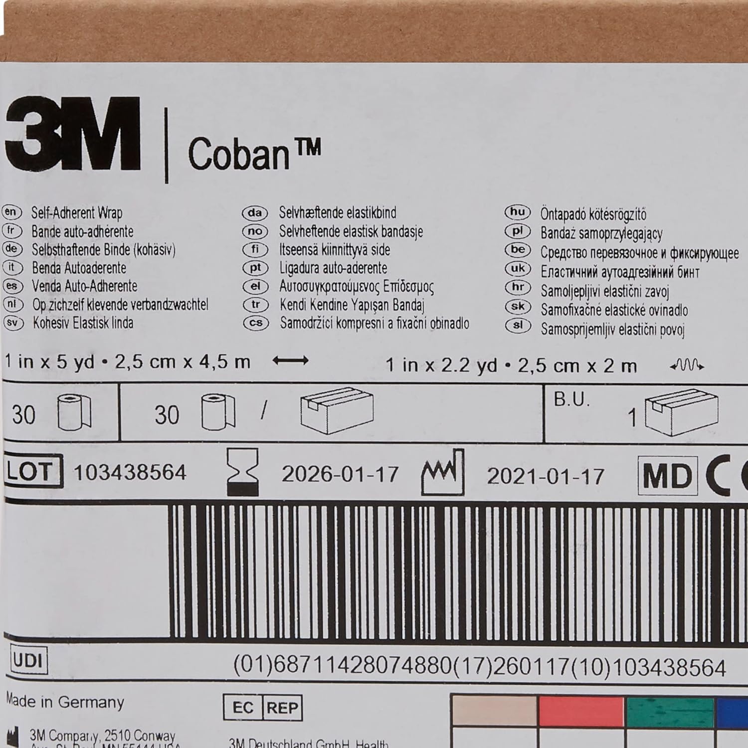 3M Health Care 1581B – Envoltura autoadherente, 1 pulgada x 5 yardas, color azul (paquete de 30)