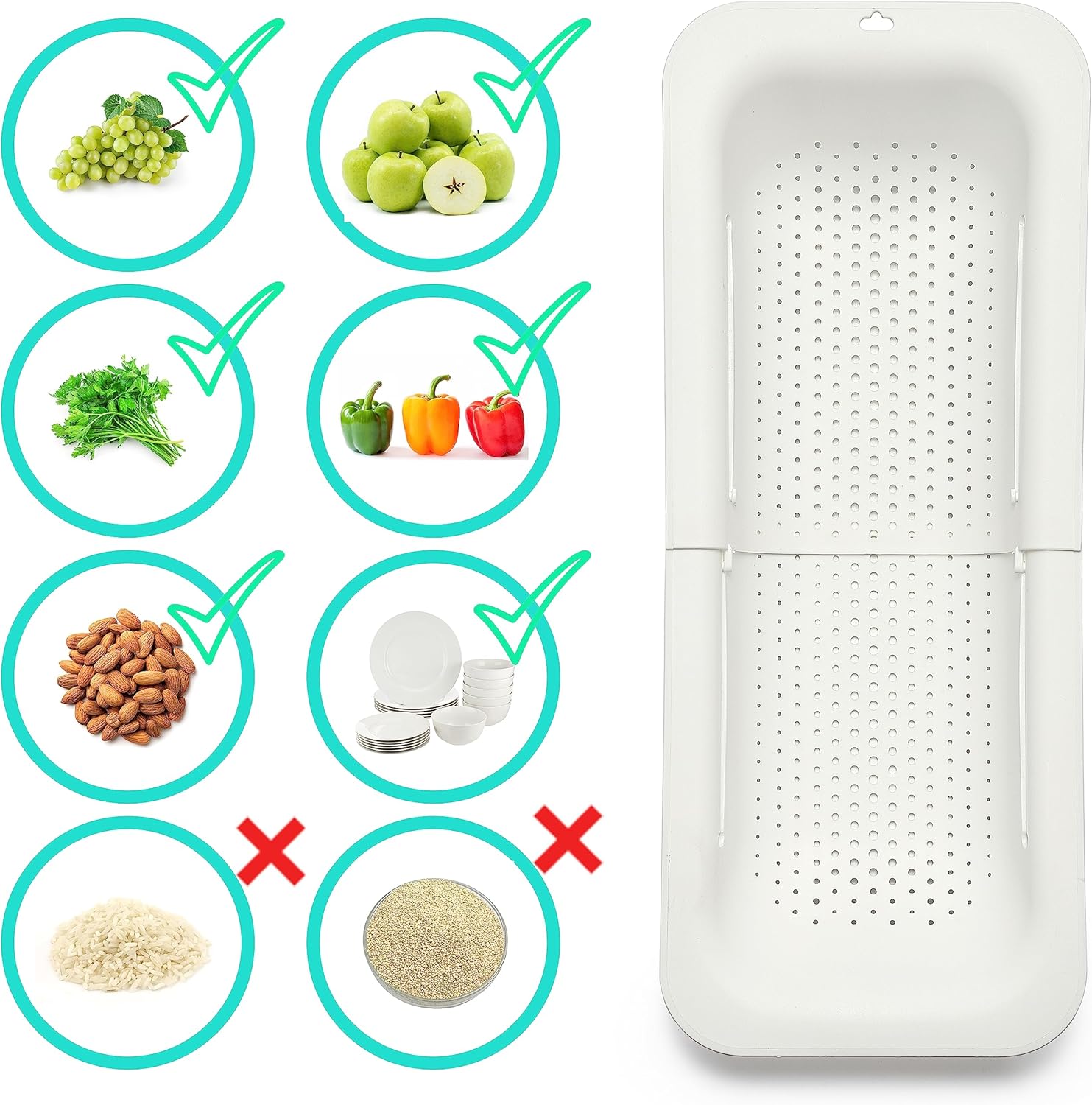Cesta coladora  Platos secos, lava verduras y frutas y escurre alimentos cocinados  extensible  Esencial para la cocina del hogar (14.4-19.5