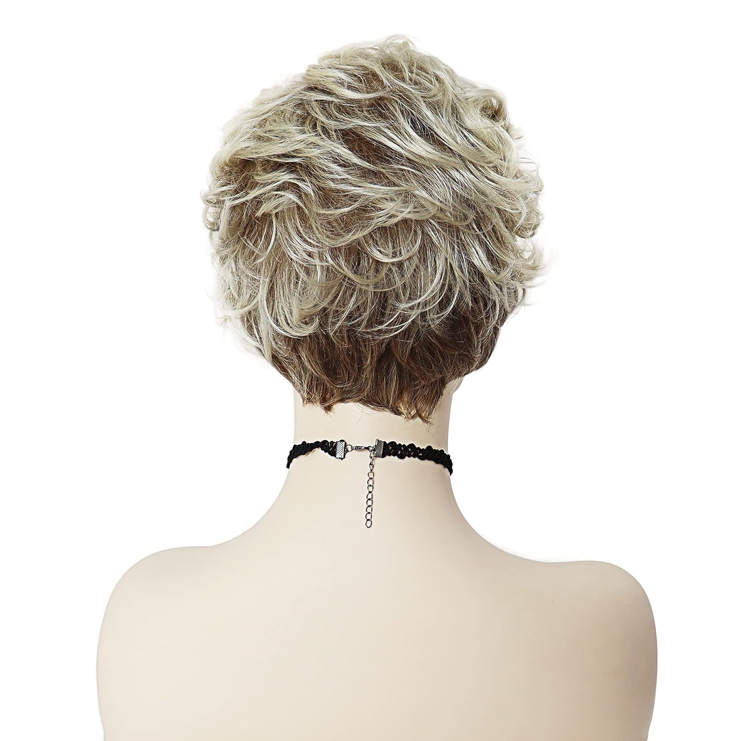 GNIMEGIL Peluca de cabello rubio corto, rizado, peluca natural de mamá con flequillo para mujer, resistente al calor, peluca sintética para cosplay,