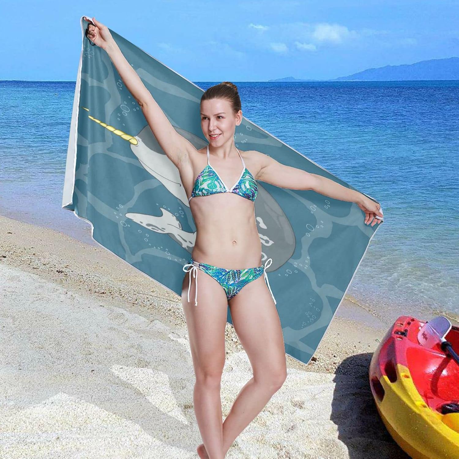 Unicorn Narwhal – Toalla de playa súper absorbente de gran tamaño, toalla ligera y compacta de secado rápido para natación, campamento, vacaciones