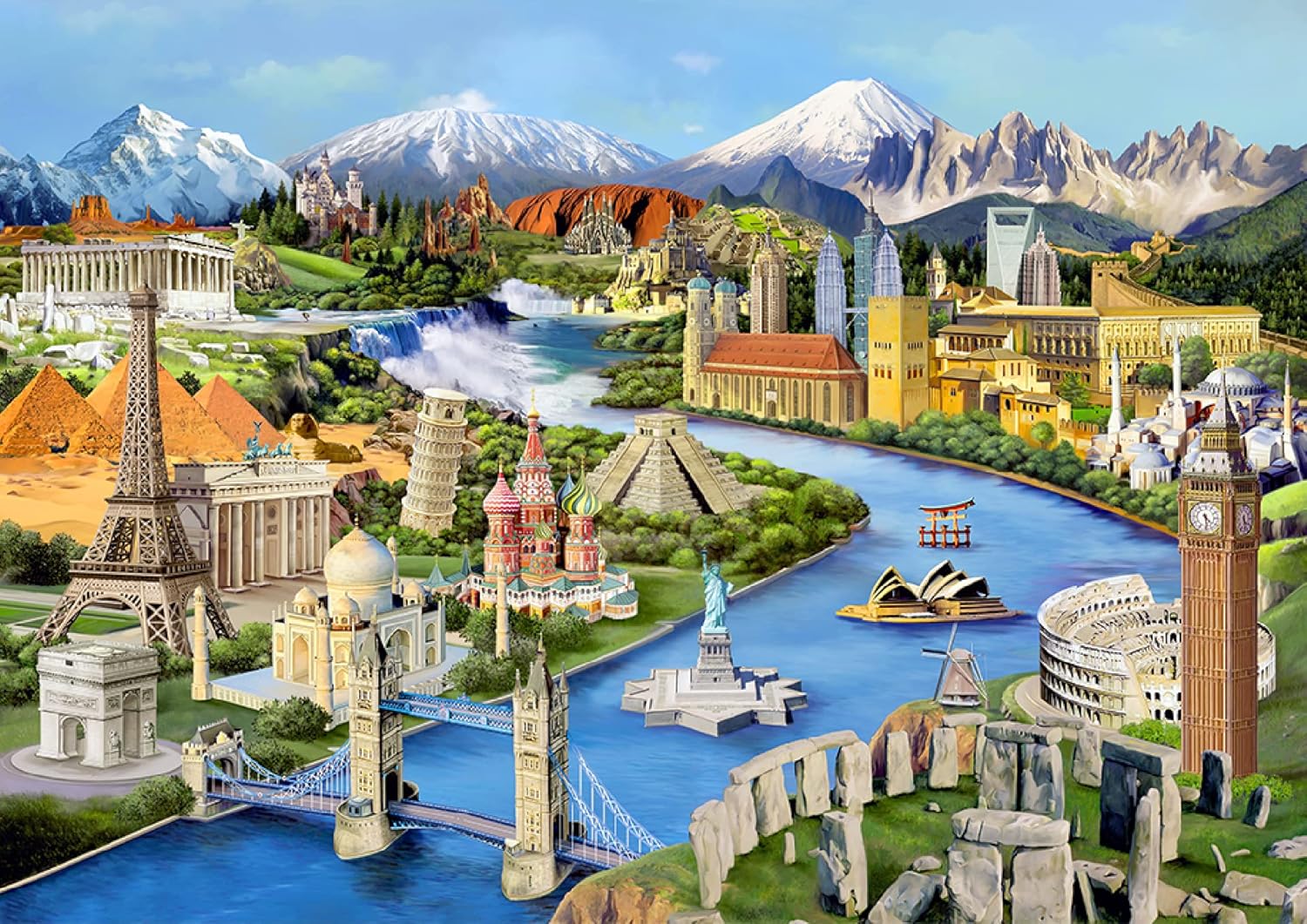 WOODEN.CITY Rompecabezas de madera de 500 + 5 piezas emblemáticos del mundo, rompecabezas avanzados de viaje para adultos, rompecabezas de madera