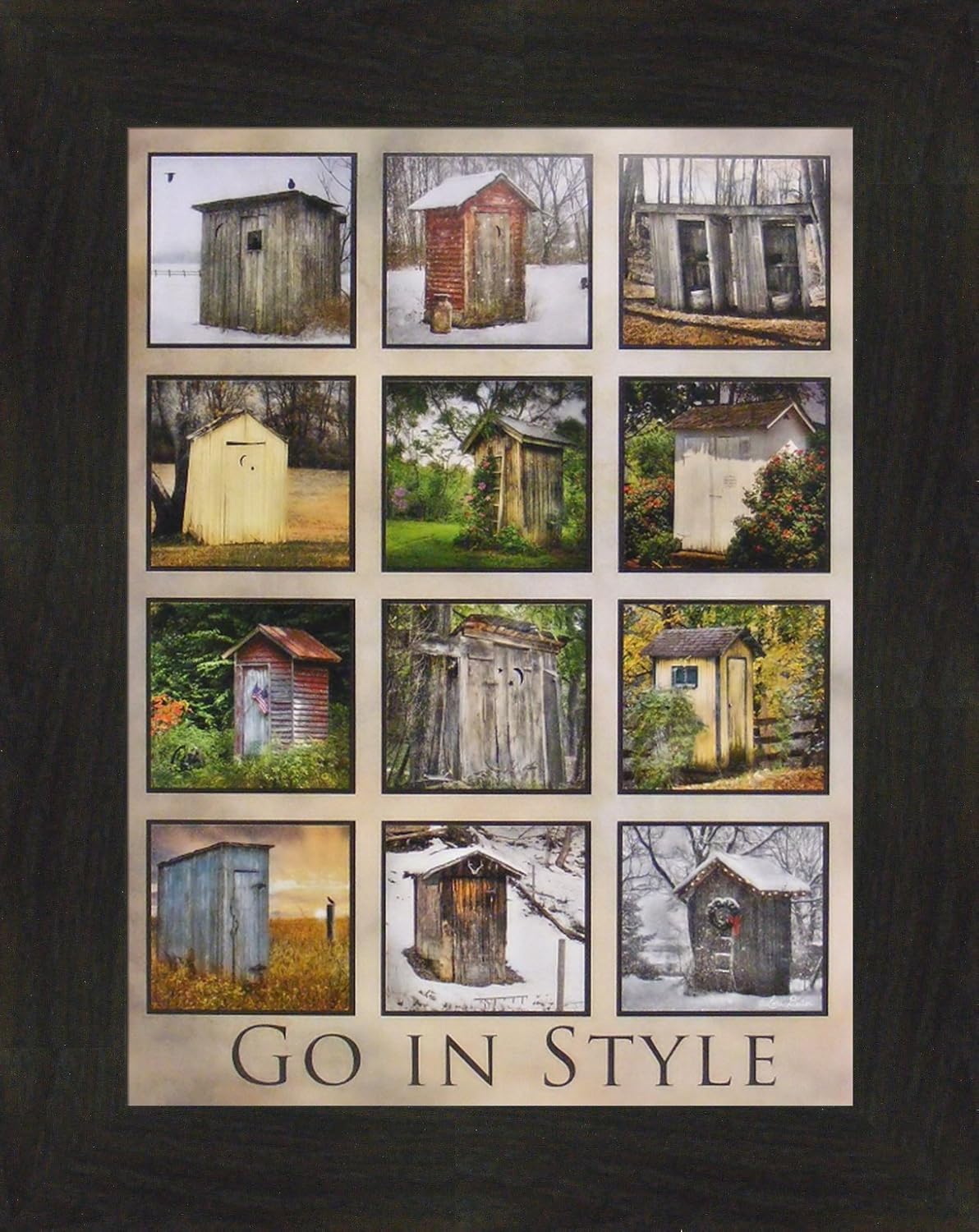 Go in Style por Lori Deiter 16×20 Outhouse Collage Foto Decoración de Baño Cuadrado Arte Impreso Cuadrado