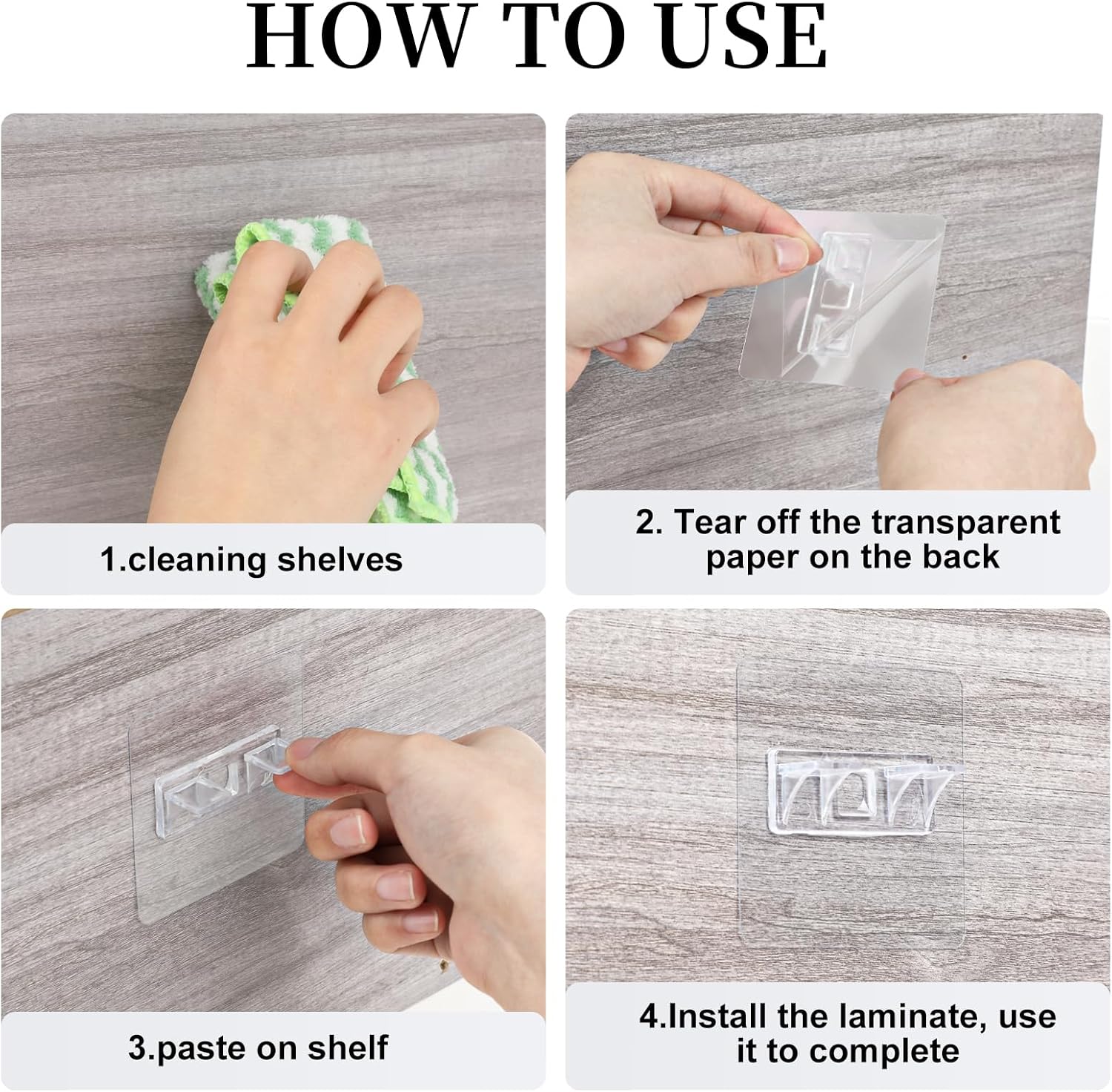 Paquete de 8 soportes adhesivos para estantes sin perforación, sin perforaciones, soportes autoadhesivos para estantes de cocina, libros, armarios,