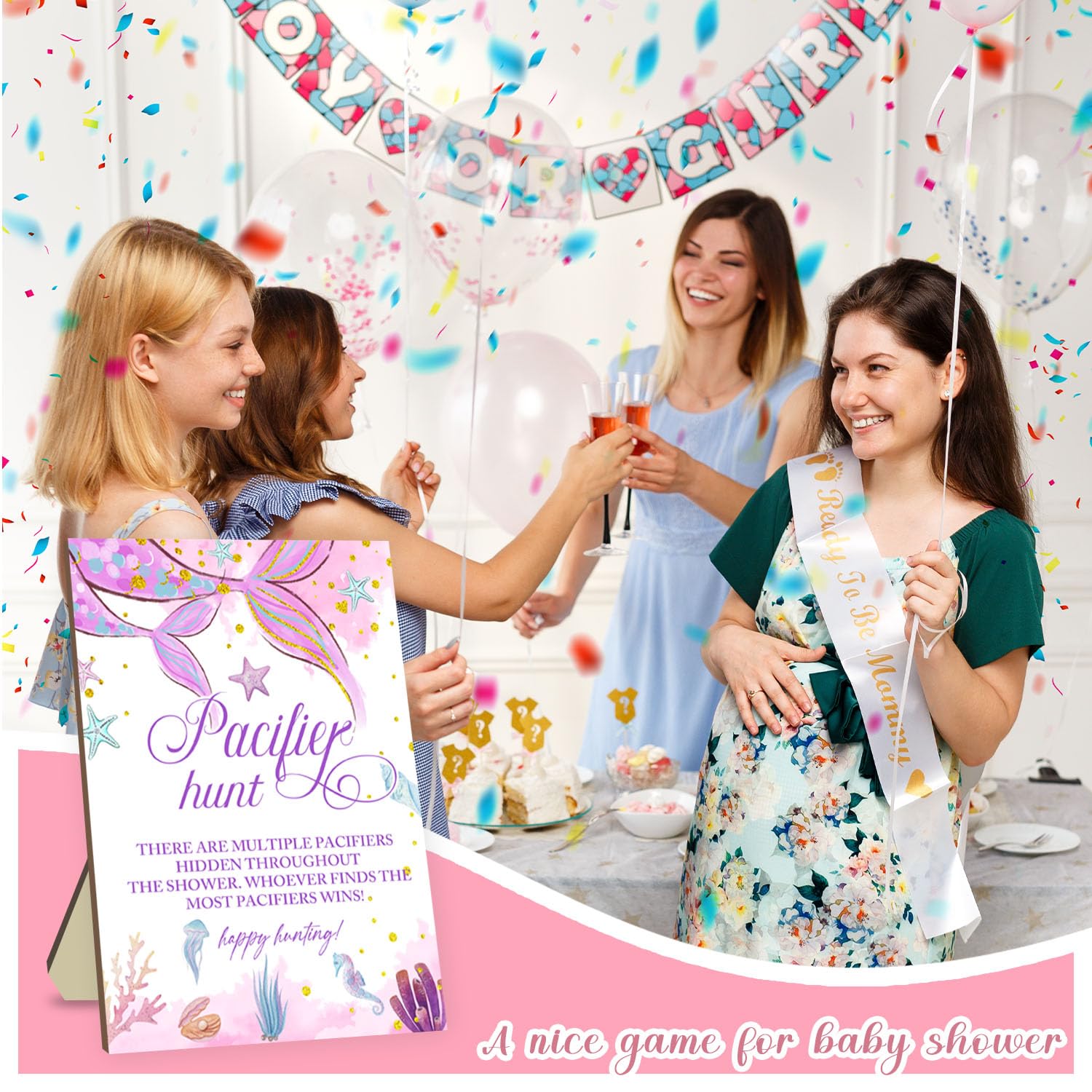 Juegos de baby shower, juego de caza de chupetes, juegos para baby shower o revelación de género, letrero de caza de chupete de madera, 50 chupetes