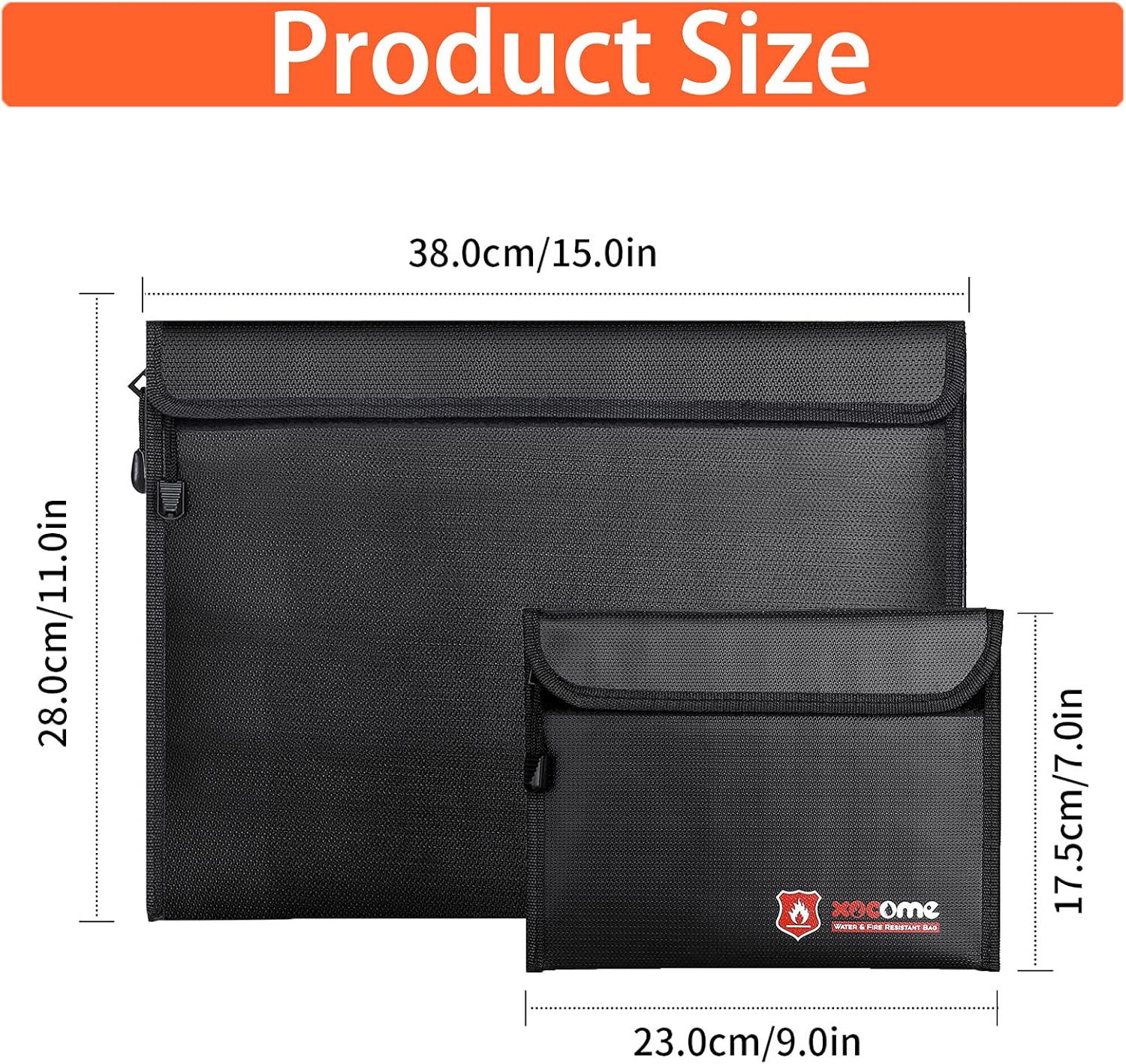 Bolsas de documentos ignífugas, (15 x 11 y 9 x 7 pulgadas), bolsa de dinero ignífuga que no pica, bolsa de cartera ignífuga, juego de bolsas