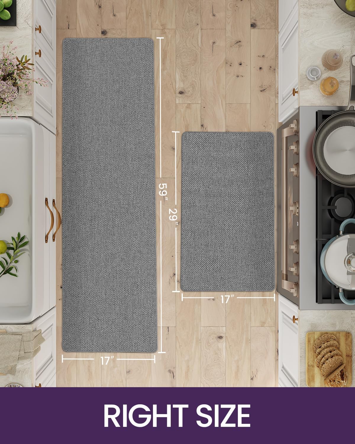 DEXI Juego de 2 alfombras y tapetes de cocina, delgados, antideslizantes, lavables, tapetes de cocina absorbentes para el piso, tapete cómodo para