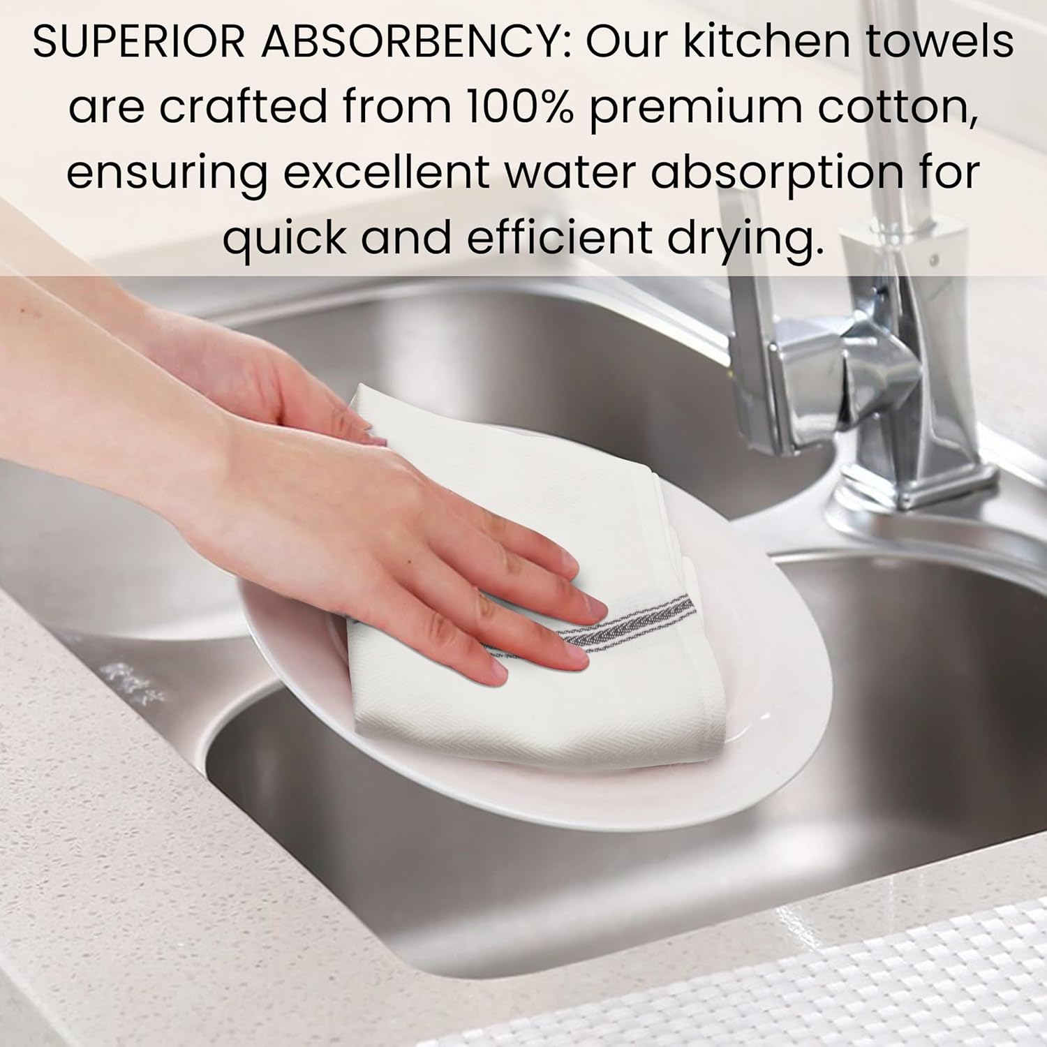Toallas de cocina prémium de 16 x 26 pulgadas, 100% algodón hilado en anillo, súper absorbentes, suaves, duraderos, reutilizables, color gris,