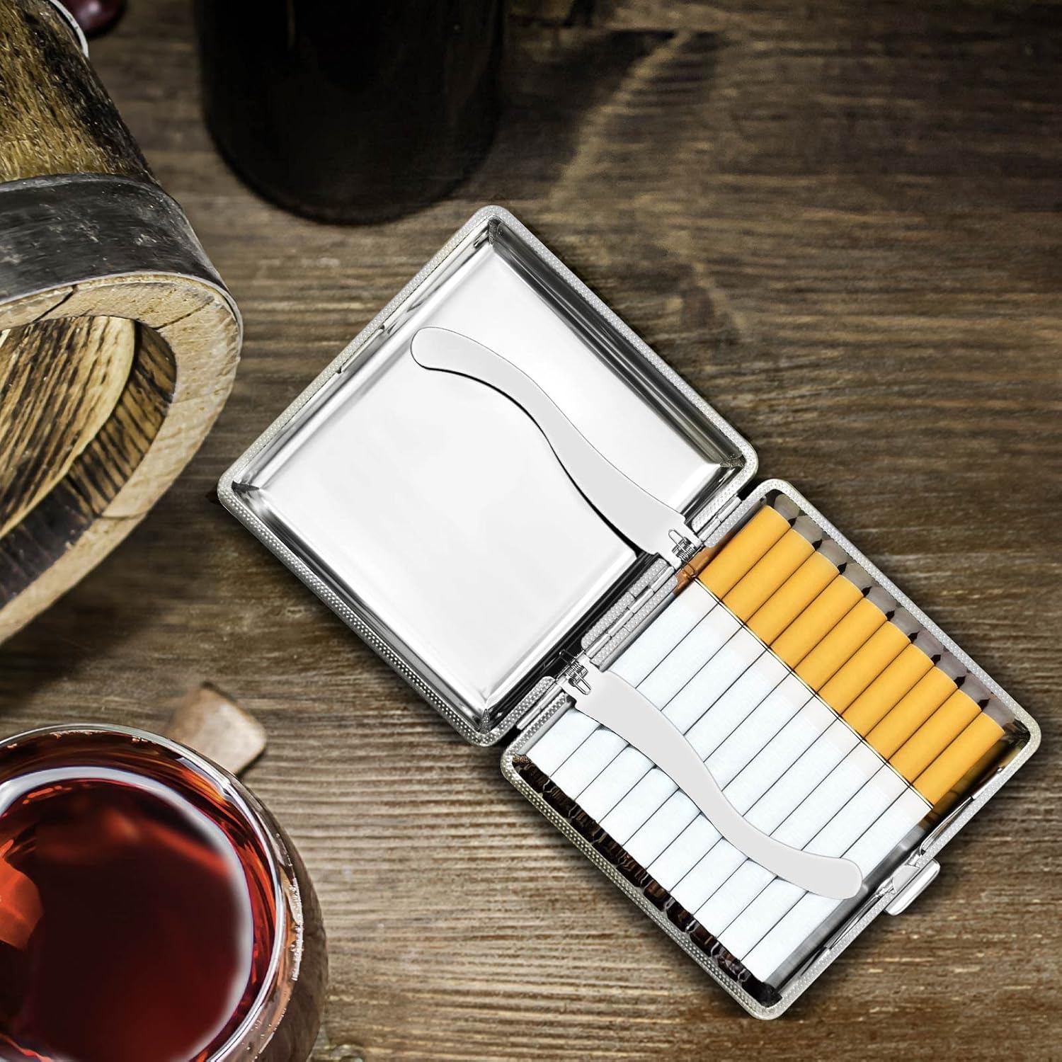 roygra Juego de 3 cajas de cigarrillos  Piel sintética con capacidad de 20 para tamaño regular y King, no se adapta a los años 100 (2 negras +