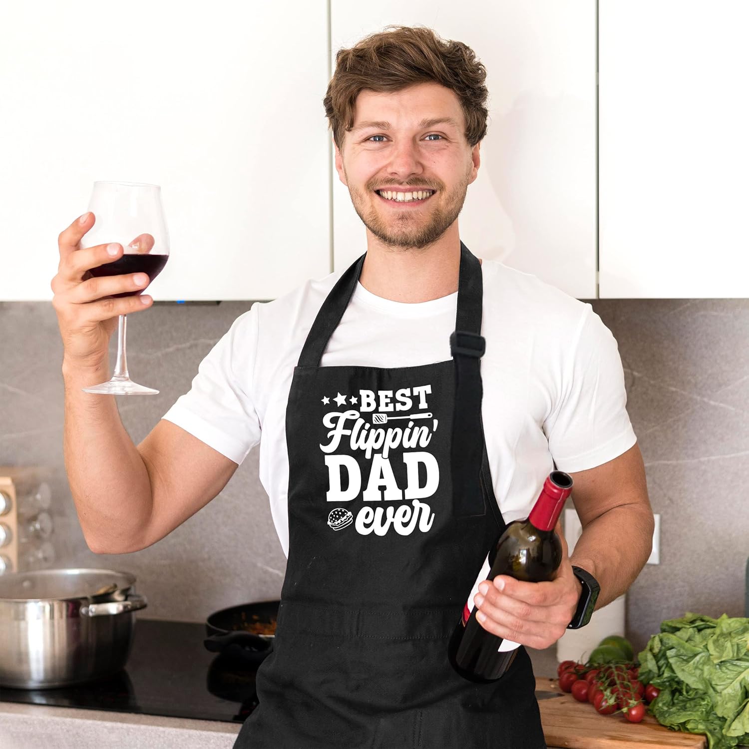 Divertido delantal de cocina para papá, delantal de parrilla para hombres con 2 bolsillos grandes, correa ajustable para el cuello, regalo para