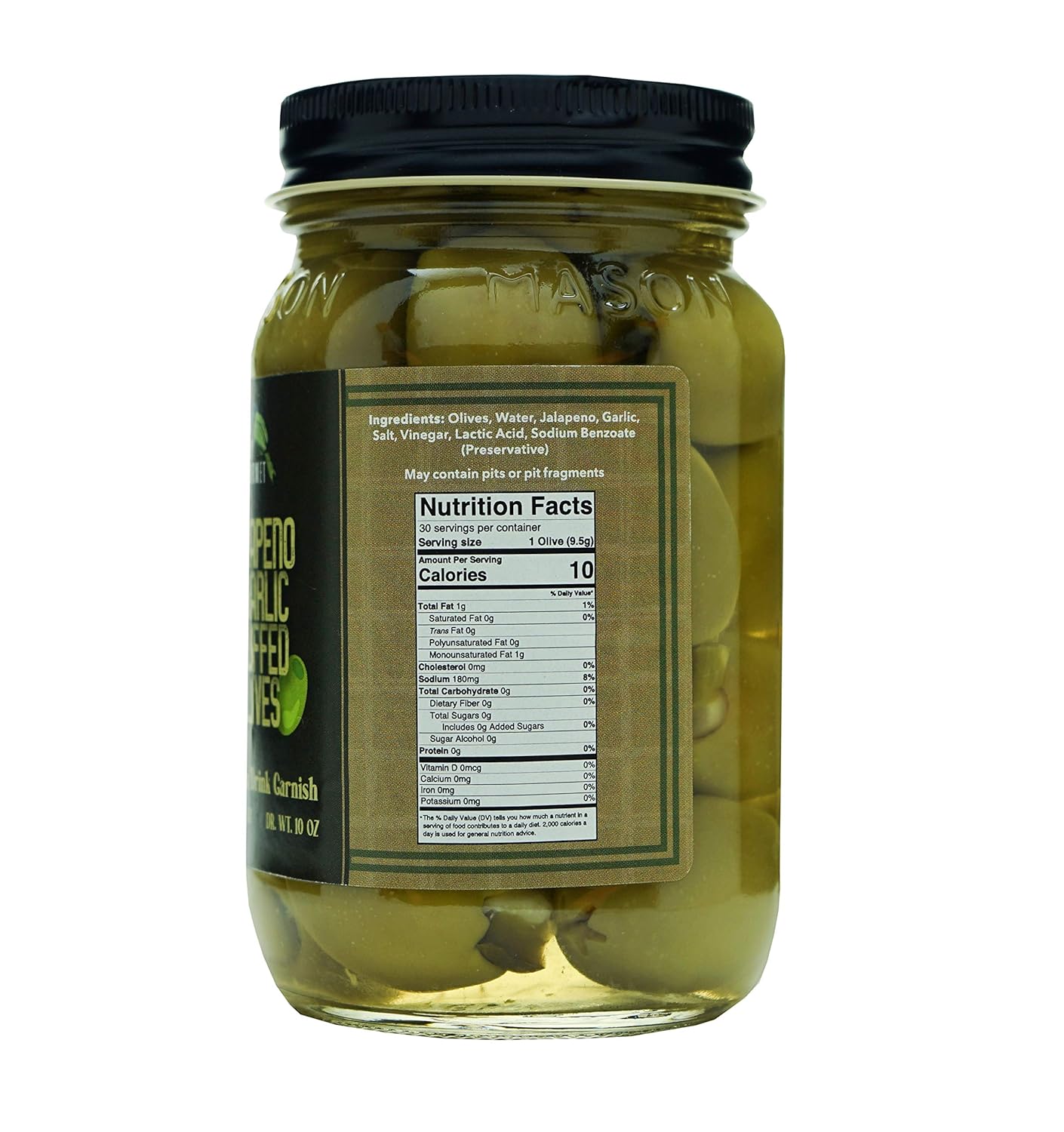 Green Jay Gourmet Aceitunas de doble relleno  Aceitunas verdes rellenas de jalapeño y ajo para guarnición de cóctel y tabla de queso  Aceitunas de