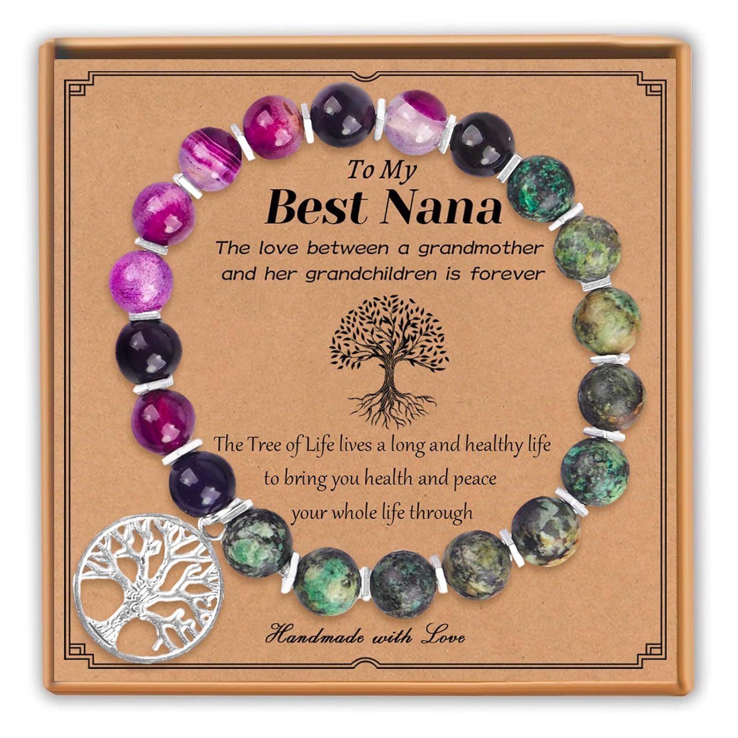 Mothers Day Gifts for Nana Gifts for GrandmaNana, Tree of life Natural Stone Bracelet for womenGrandma Birthday Gifts Nana Gifts