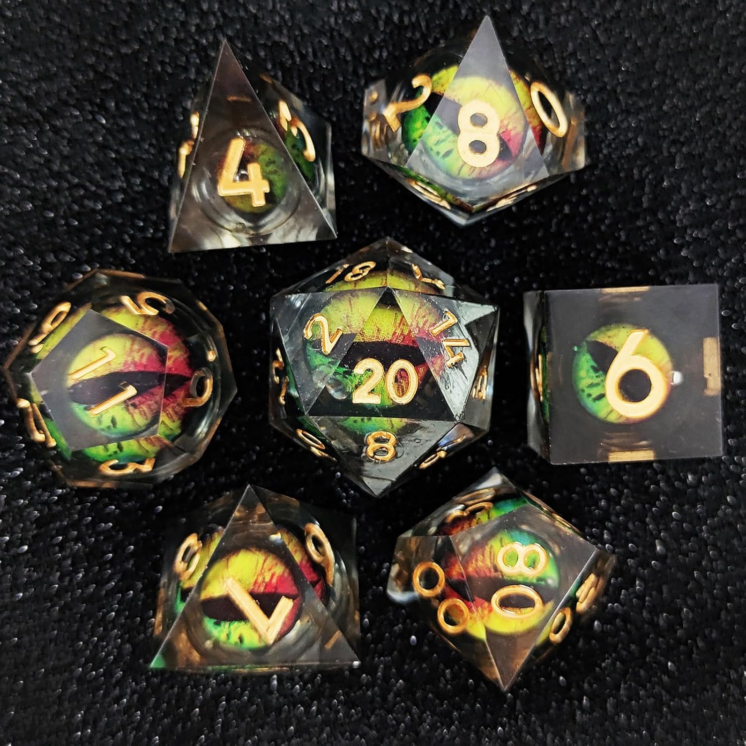 IUADKXD – Juego de dados DND  Dados de ojo de dragón movibles de núcleo líquido, dados de poliedro D&D, hechos a mano, de resina, RPG, juego de rol