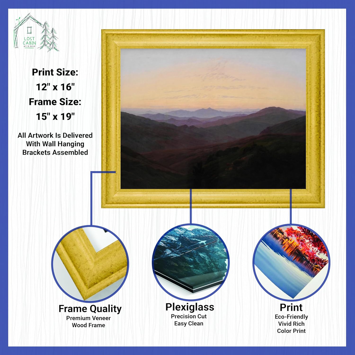 Riesengebirge de Caspar David Friedrich – Póster enmarcado para decoración de pared, pintura de obras de arte finas, pósteres e imágenes,