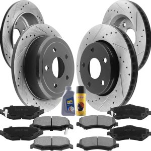 Kit de freno delantero trasero rotores y pastillas de cerámica de repuesto para Jeep Wrangler 2007-2017, Jeep Wrangler Jk 2018 rotor de freno Kit de freno delantero trasero rotores y pastillas de cerámica de repuesto para Jeep Wrangler 2007-2017, Jeep Wrangler Jk 2018 rotor de freno