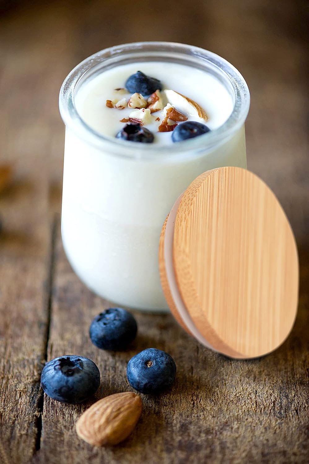 Oui – Juego de tapas para tarros de yogur Oui, tapas de madera para tarros de yogur Oui, tapas de tarros de yogur Oui con anillos de sellado de