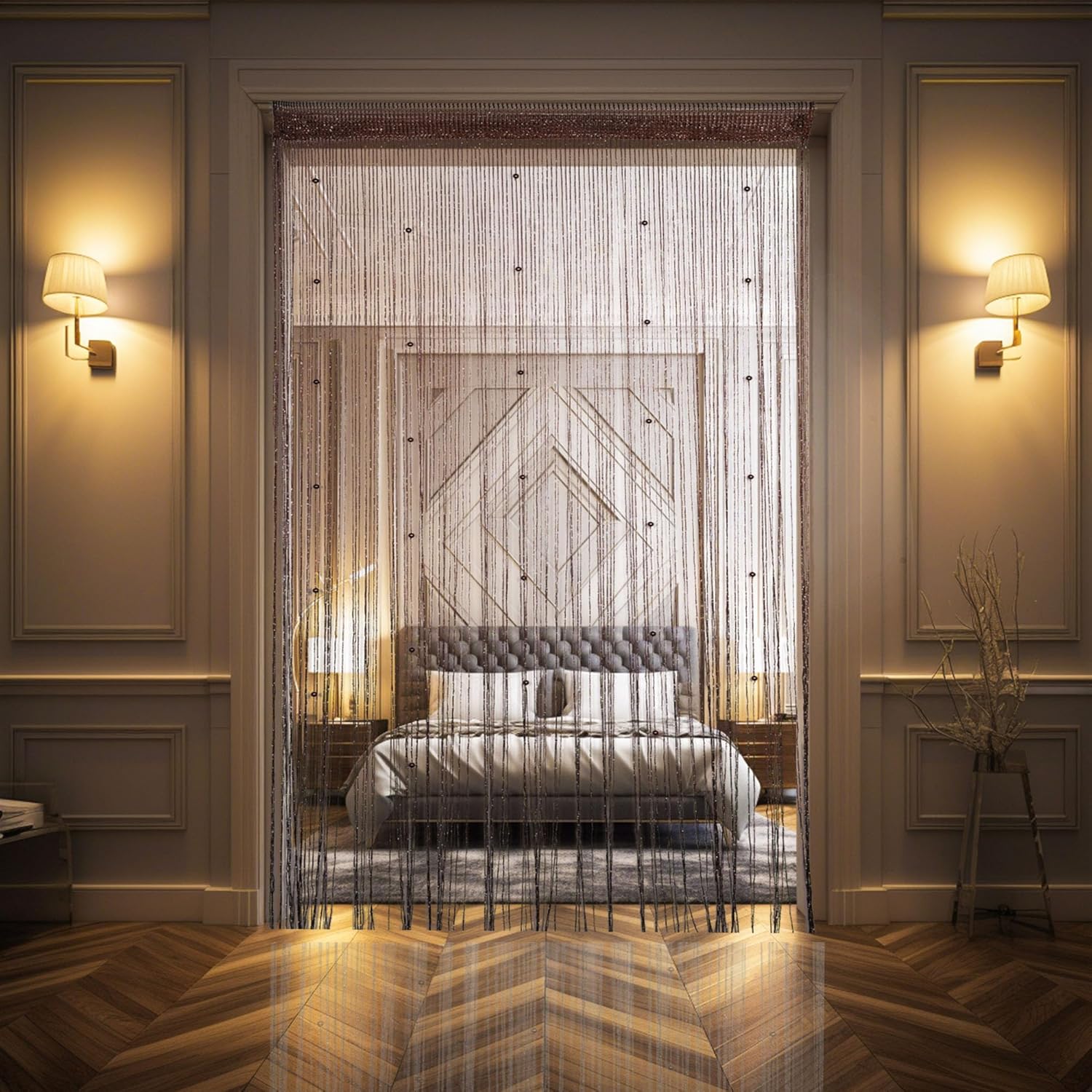 Vagasi Paquete de 2 cortinas con cuentas de 39 x 79 pulgadas, cortinas de cuentas de cristal para puertas, cortinas con borlas y purpurina, cortinas