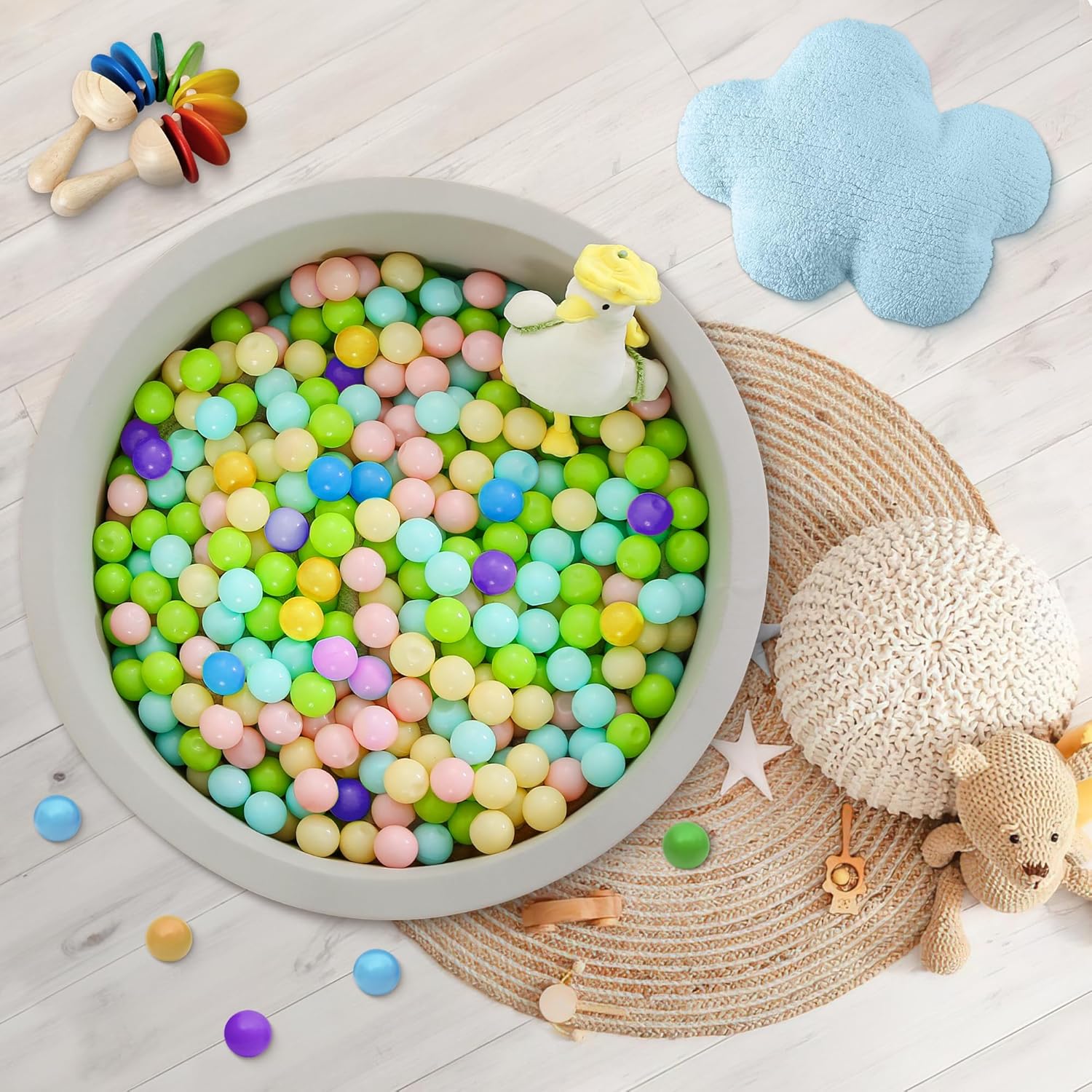 Houseables Piscina de bolas de espuma, ballpit interior, equipo de juego suave, 35.4 x 11.8 pulgadas, gris, redondo, cubierta extraíble, corralito