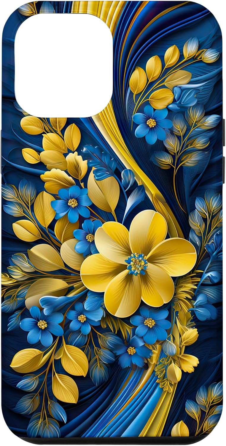 Bandera de estilo floral de Ucrania para iPhone 14 Pro Max – Funda del orgullo ucraniano
