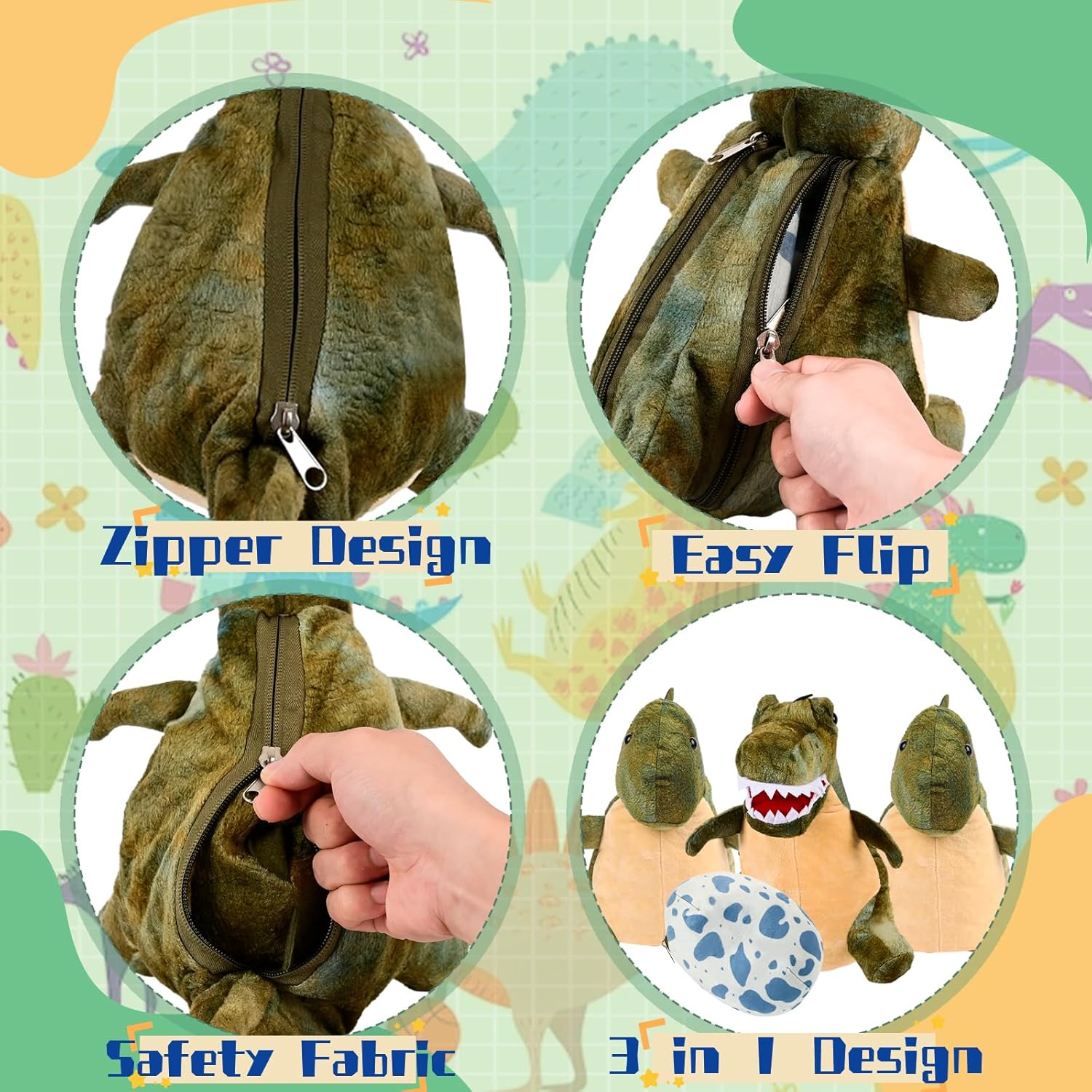 Animal de peluche de dinosaurio, con tres capas de huevos de dinosaurio para decoraciones de Pascua, juguetes de dinosaurio reversibles para niños,