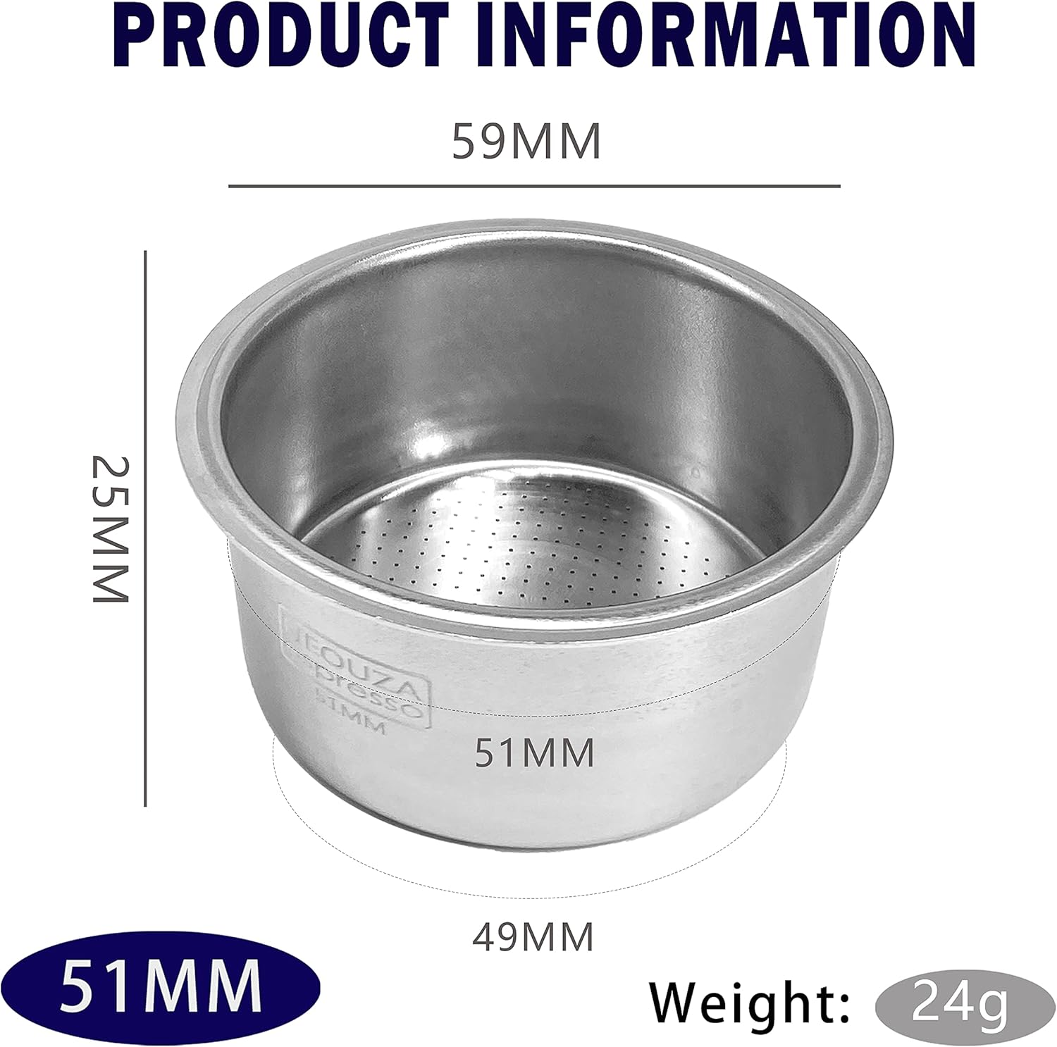 NEOUZA Cesta portafiltro de 2.008 in para Delonghi EC680EC685 Breville 250XL Yabano Coffee Espresso Machine  Doble taza no presurizada, acero
