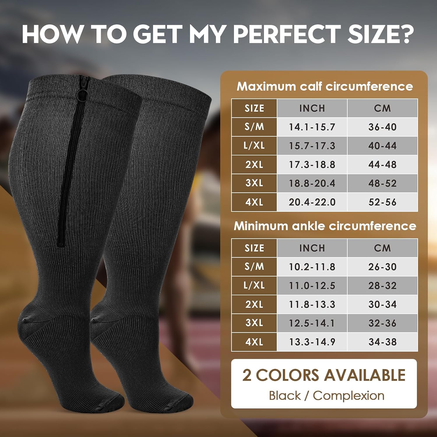 Calcetines de compresión patentados con cremallera para mujer, pantorrilla ancha, talla grande, 2 pares de medias de dominio de 20  30 mmHg para