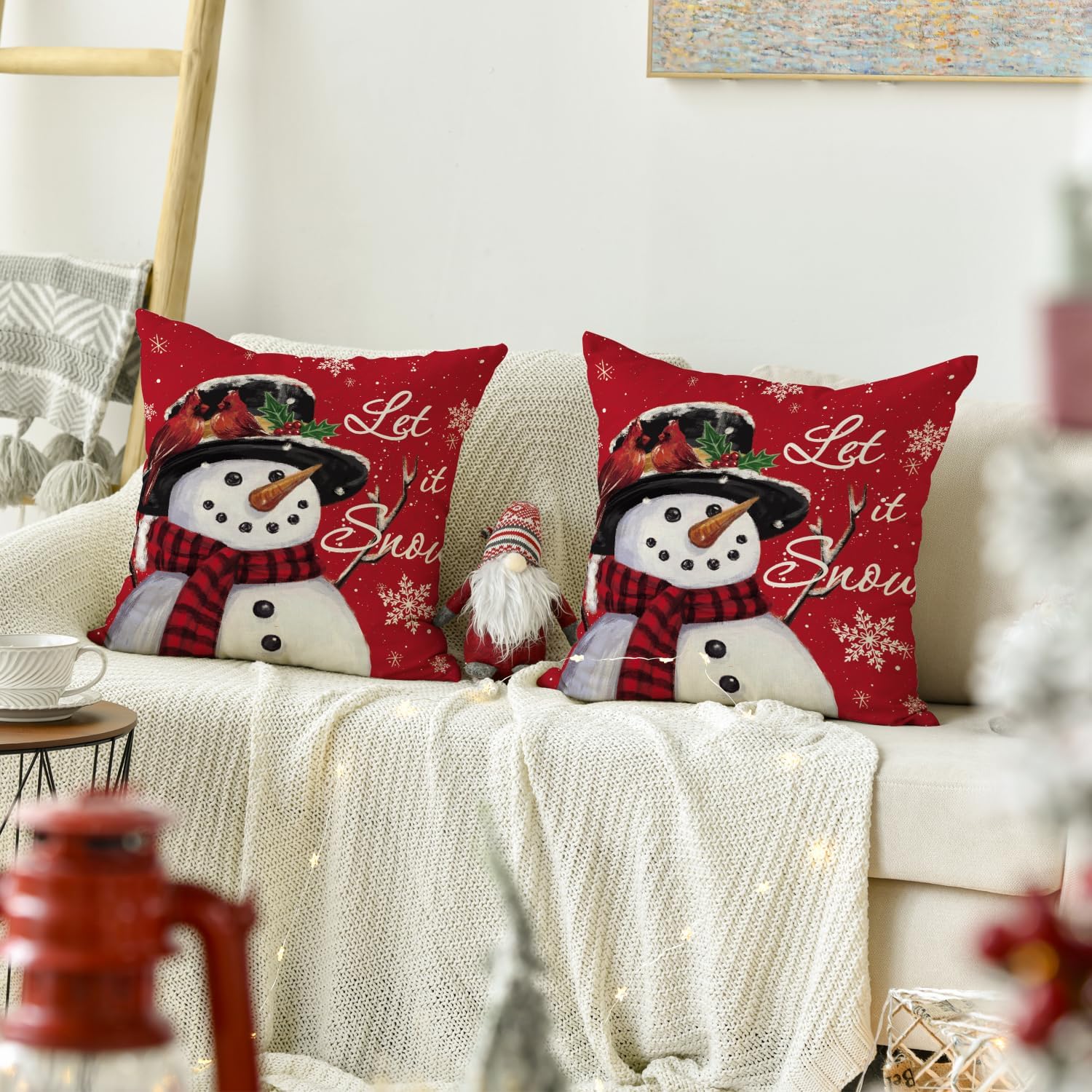 AVOIN colorlife Let it Snow – Juego de 2 fundas de almohada de Navidad de muñeco de nieve, 18 x 18 pulgadas, decoración de fundas de cojín para sofá