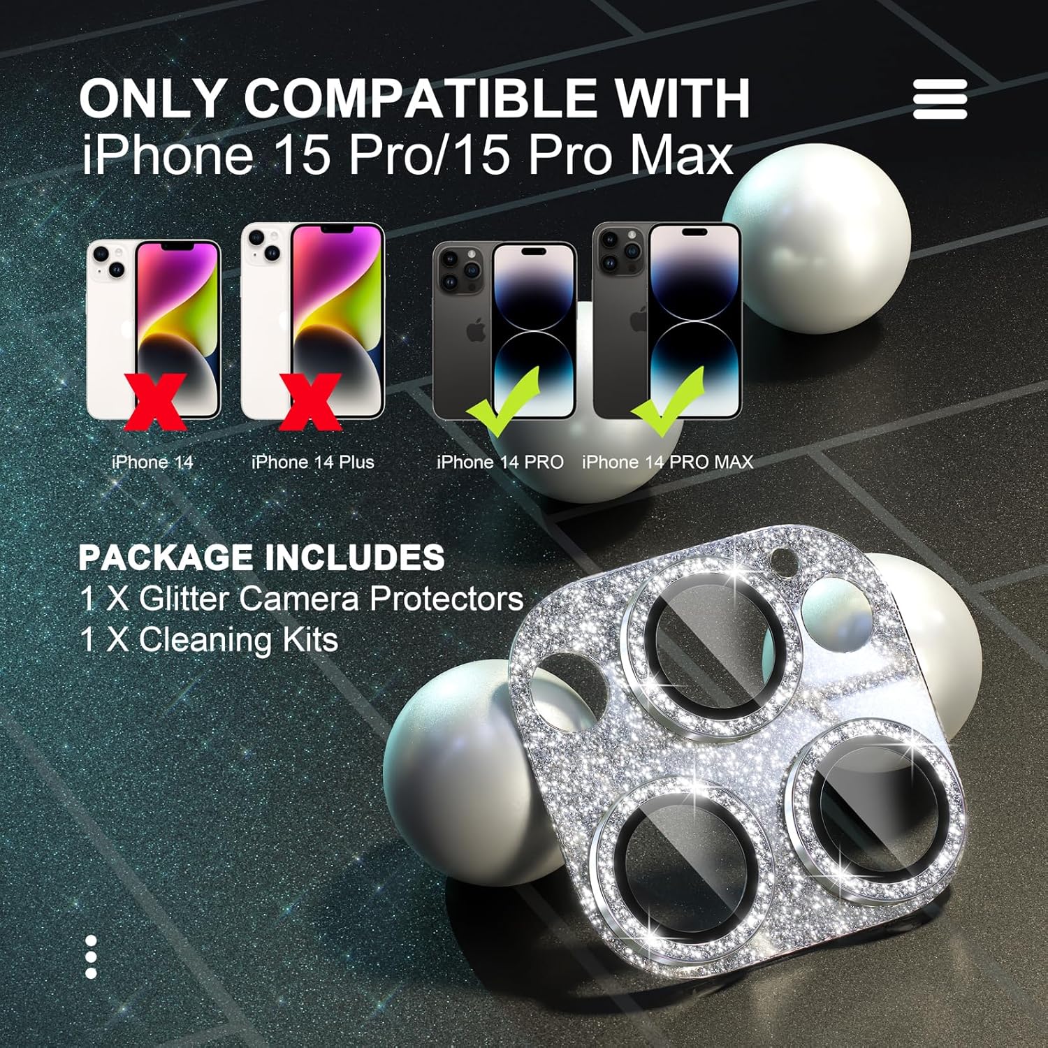 Choiche Compatible con iPhone 15 ProiPhone 15 Pro Max, protector de lente de cámara brillante con protector de pantalla de lente de vidrio templado
