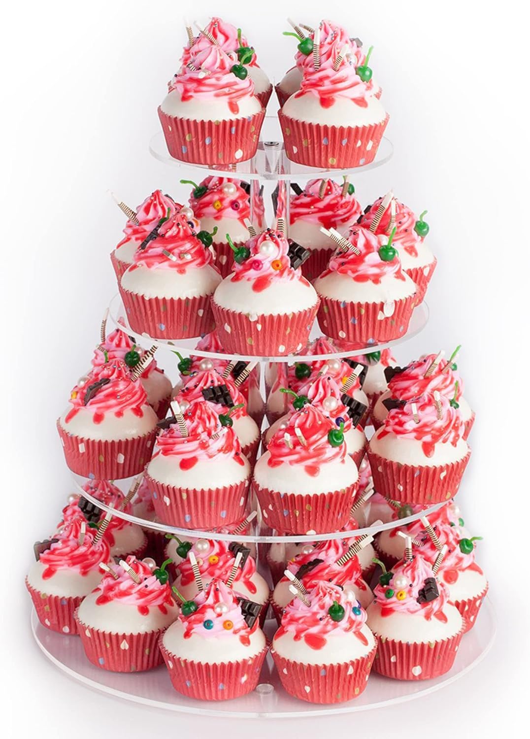 YestBuy Soporte redondo de acrílico para cupcakes de 4 niveles con base, soporte para cupcakes de alta calidad, torre de acrílico para cupcakes,