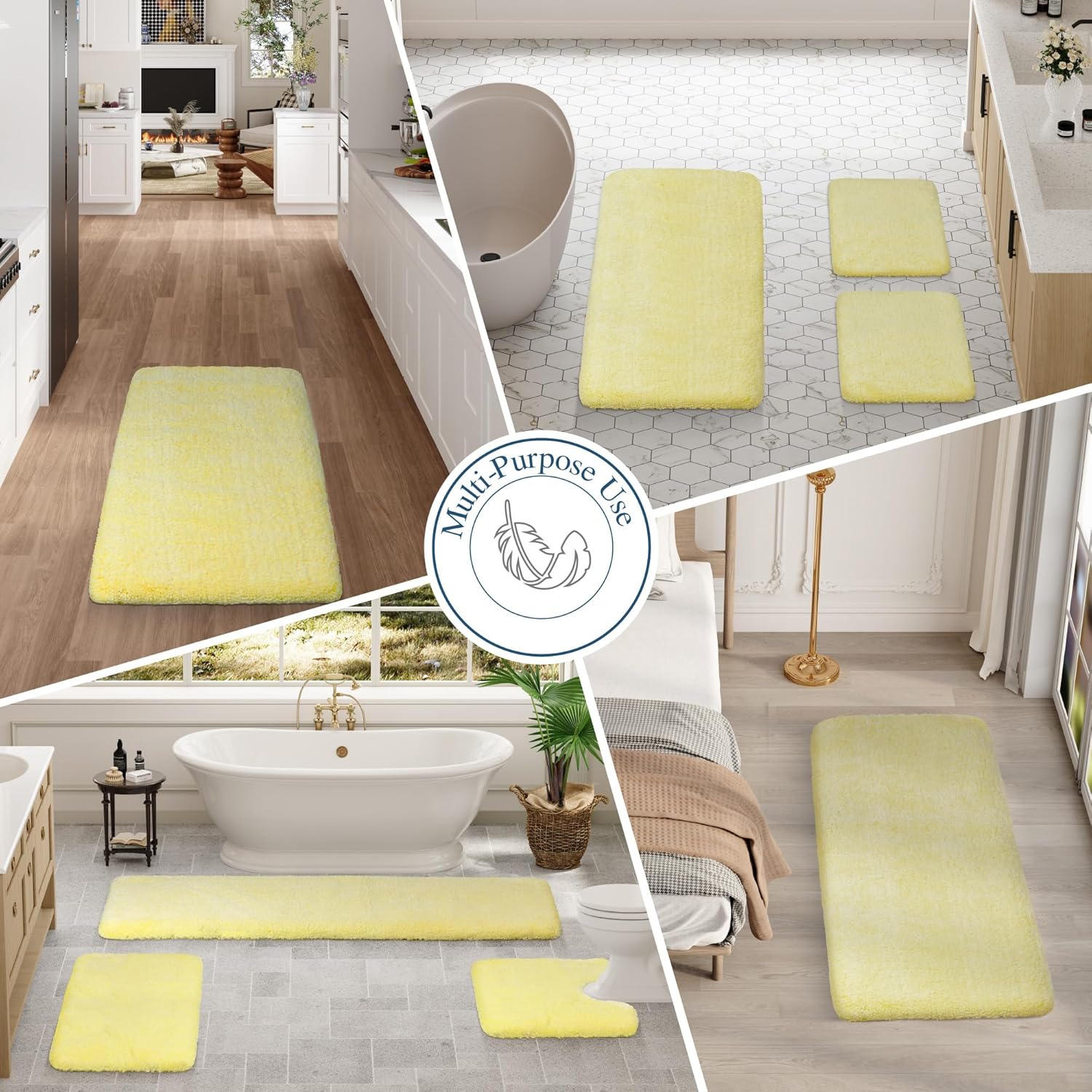 Walensee – Tapete de baño antideslizante, absorbente, microfibra suave, peludo, lavable a máquina, felpa gruesa para ducha (20 x 32 pulgadas,