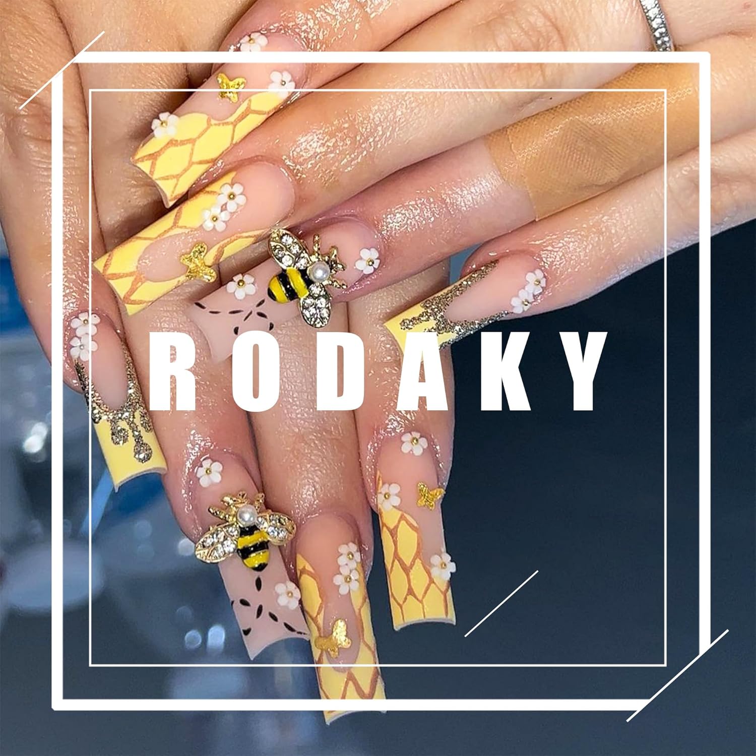 RODAKY 10 dijes de arte de uñas de abeja dorada 3D de aleación de oro de abejas para uñas, diseño de bricolaje, lindo kawaii para uñas de cristal de