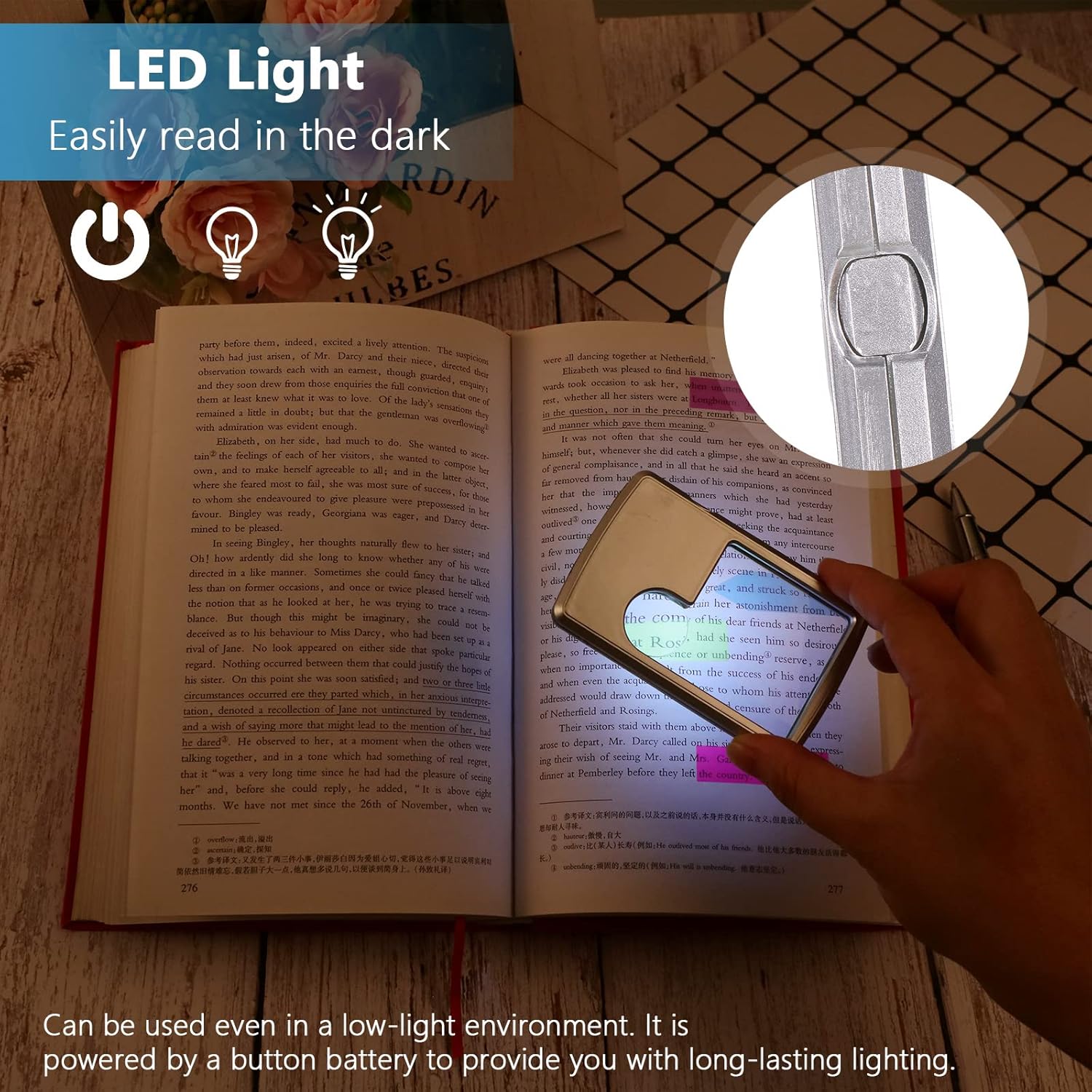Lupa de bolsillo con luz, 2 piezas de lupa de 3 x y 6 lupas para tarjetas de crédito con mini lupas pequeñas ligeras para lectura, joyas,