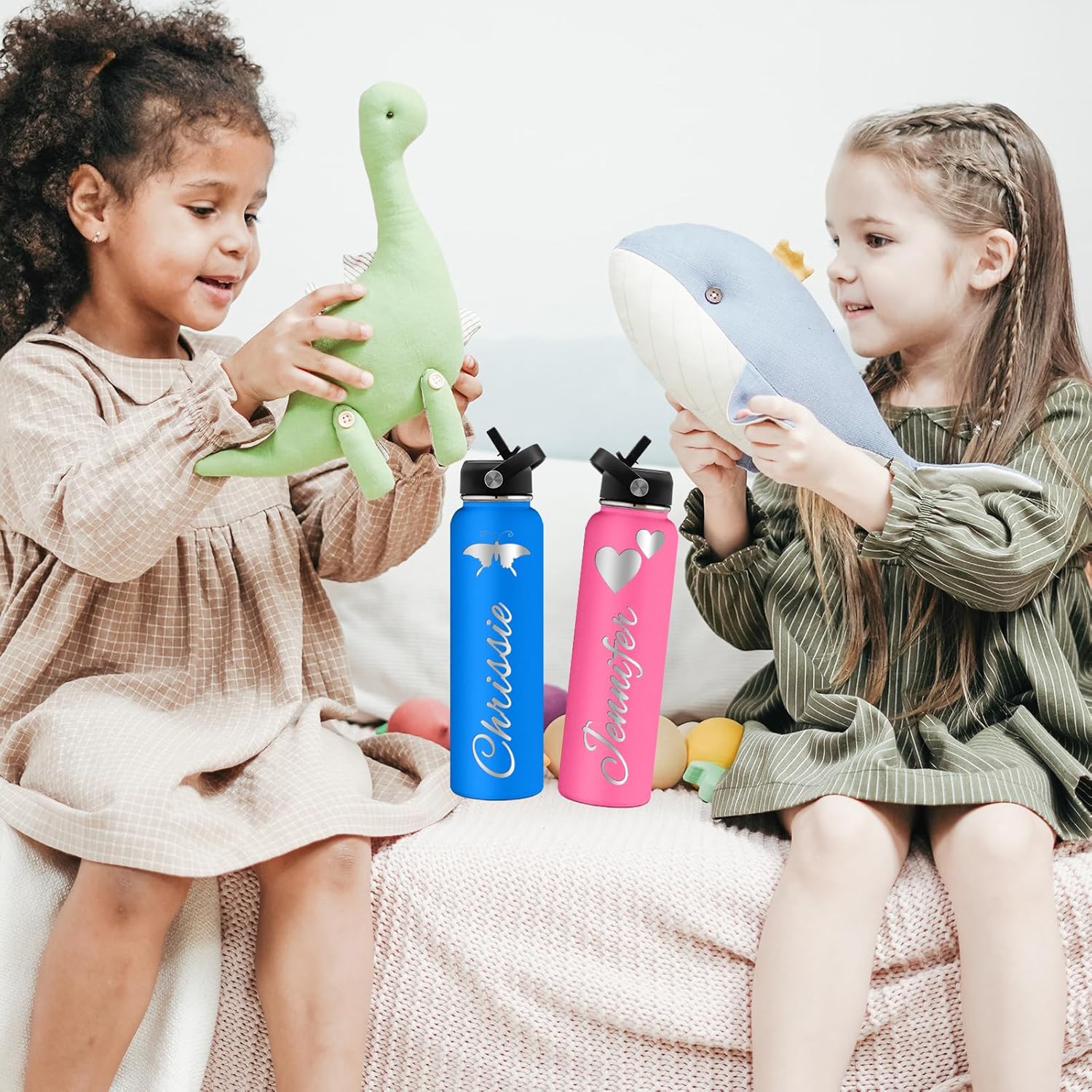 Botellas de agua personalizadas con tapa de popote de 243240 onzas, botellas aisladas de acero inoxidable con nombre, logotipo, regalo personalizado