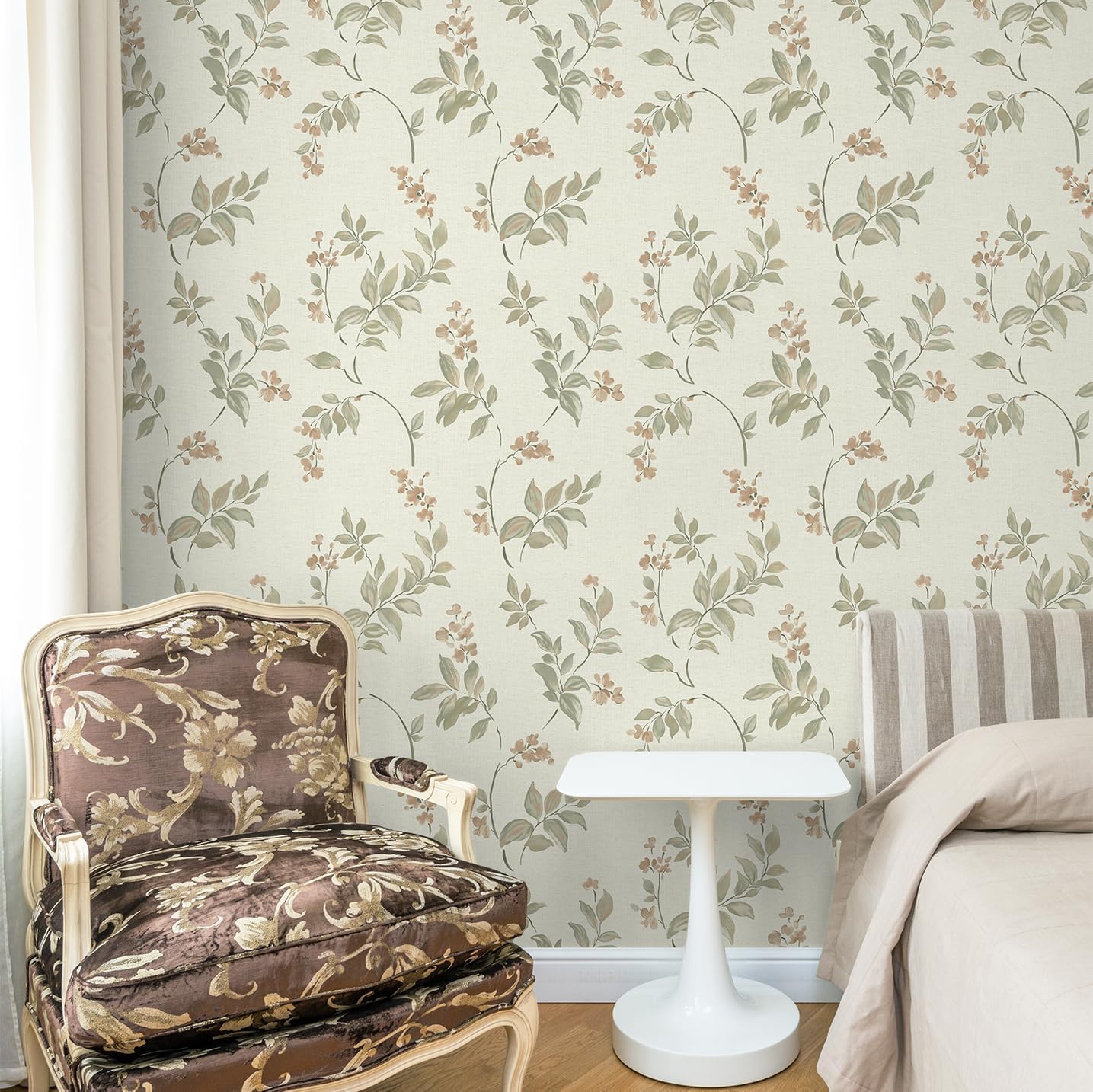Vinjiasin Papel tapiz autoadhesivo de 16.1 x 197 pulgadas, papel de contacto removible con hojas de flores vintage, papel de pared para muebles de