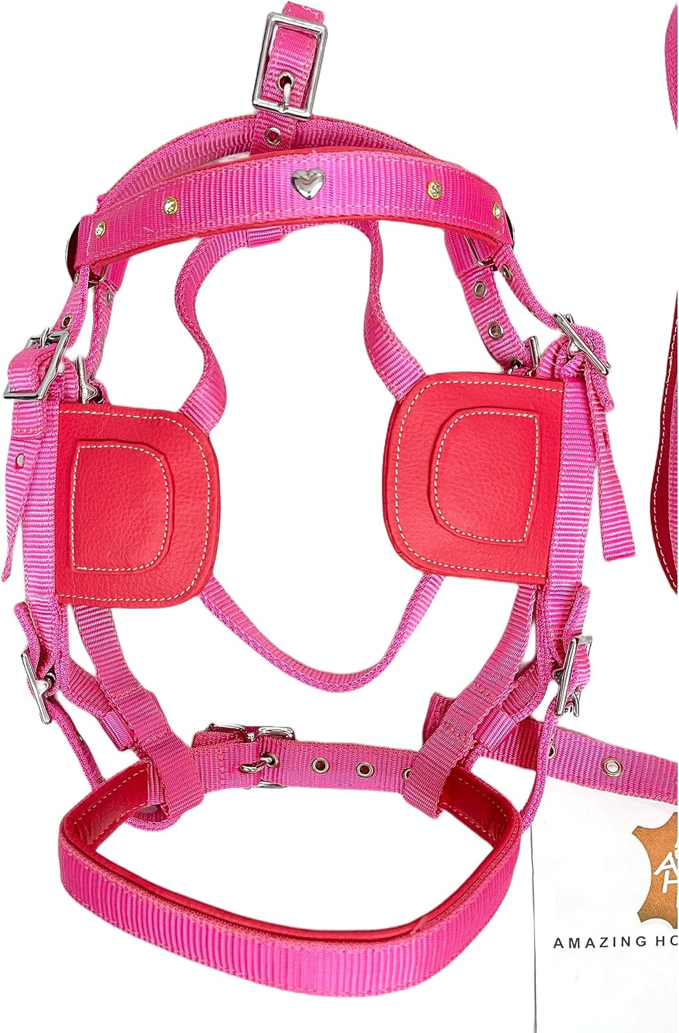 Arnés de conducción de nailon unisex en rosa para carro de caballo individual rosa (matrimonial)