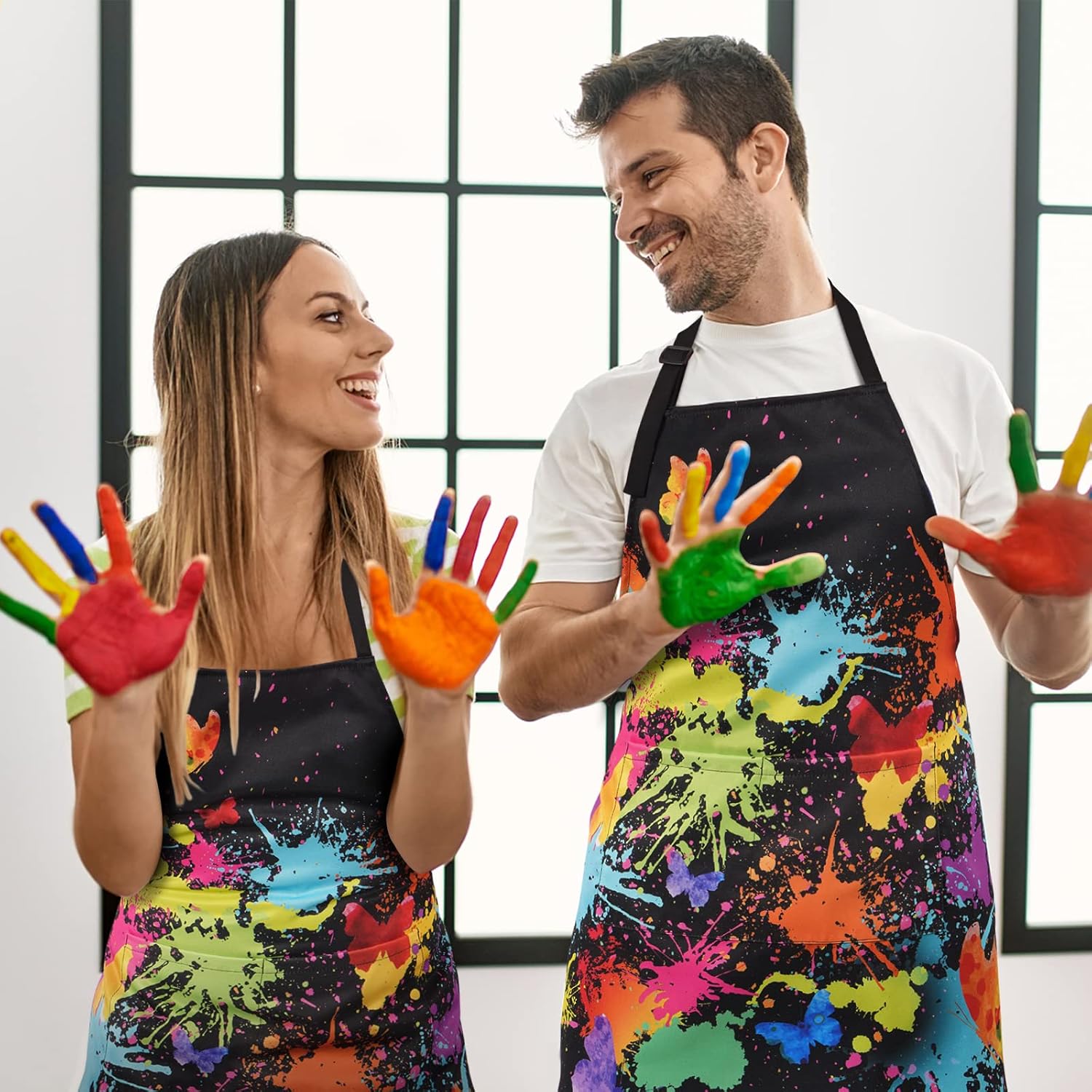 ASPMIZ Delantal de pintura de artista para adultos, delantales de cocina coloridos, delantal de cocina impermeable con bolsillos, delantales de