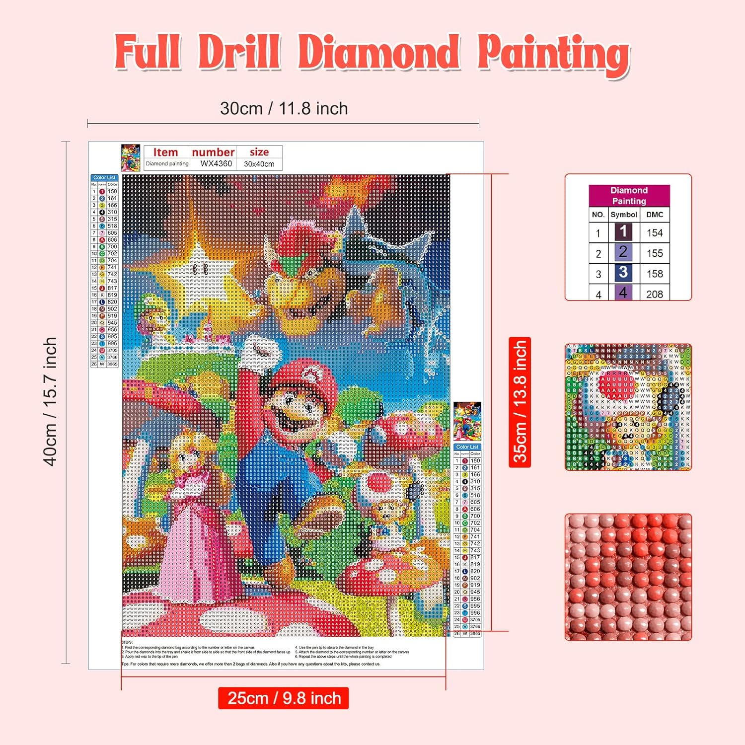 NAIMOER Kits de arte de diamantes de dibujos animados de Mario Diamond Art Kits de arte de diamantes de hongos perfectos para relajación y