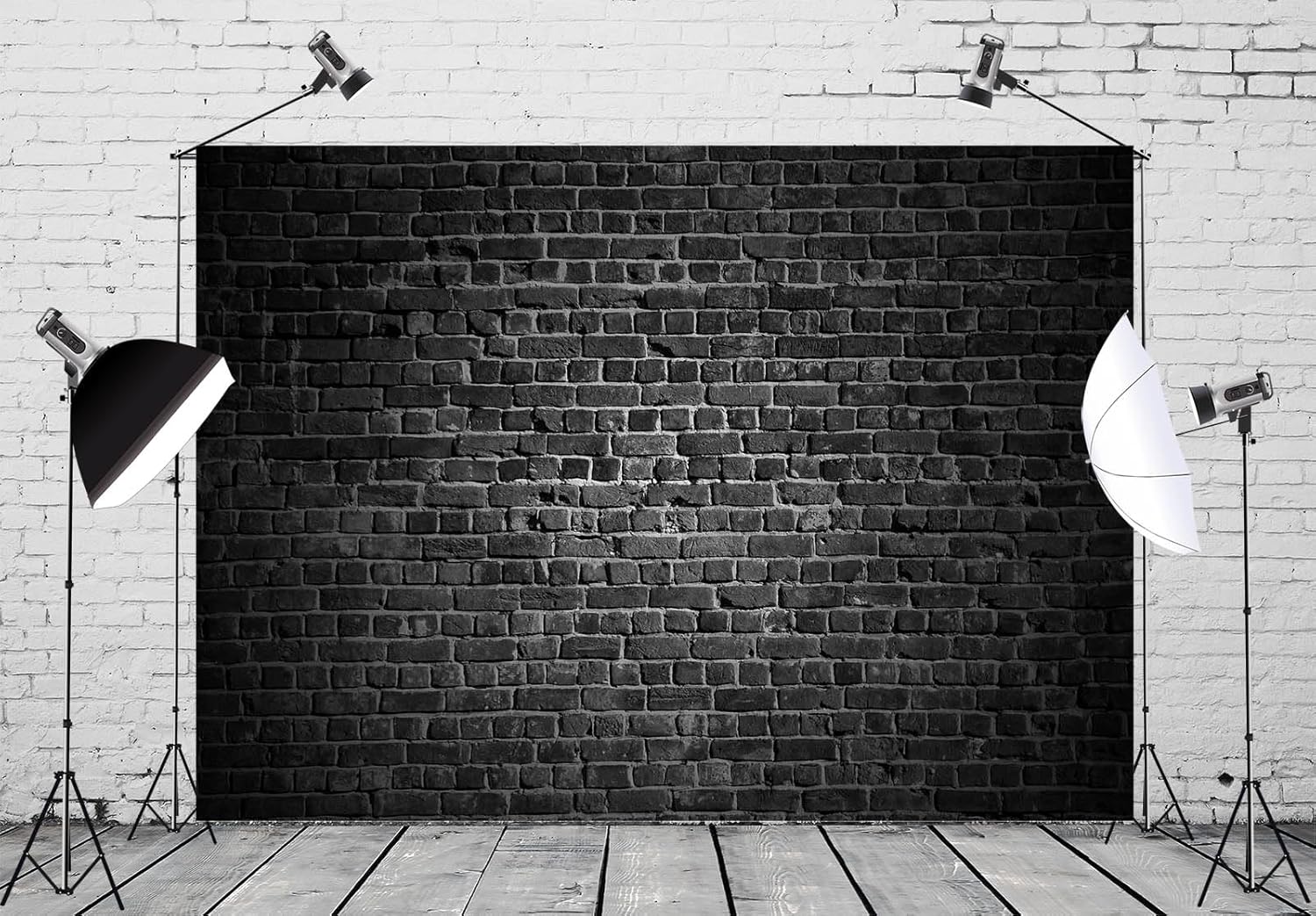BELECO Telón de fondo de pared de ladrillo negro de tela de 7 x 5 pies, fondo de pared negro de ladrillo negro, decoración de fiesta temática de