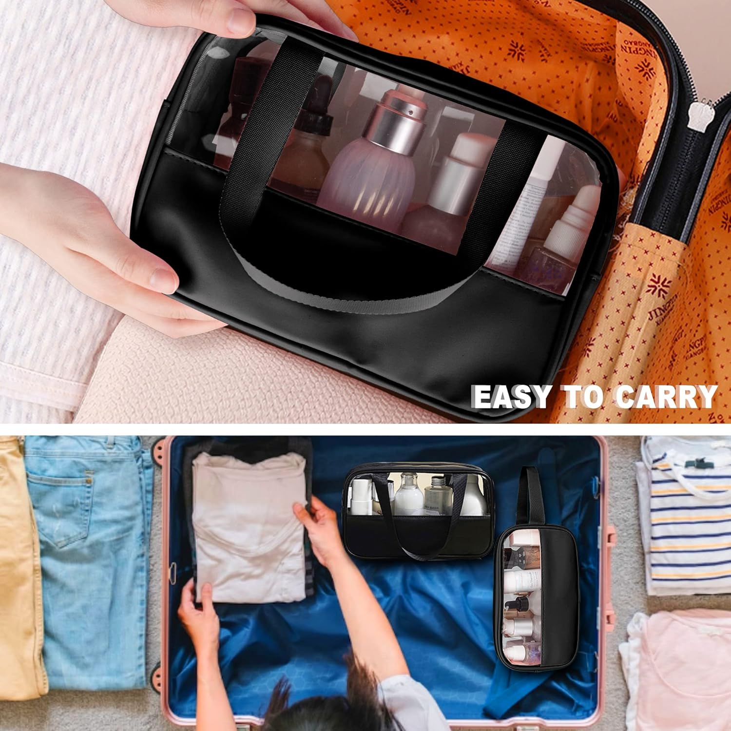 Bolsa de maquillaje transparente, juego de 2 bolsas de cosméticos, bolsa de maquillaje de viaje de PVC transparente, bolsa de aseo impermeable linda